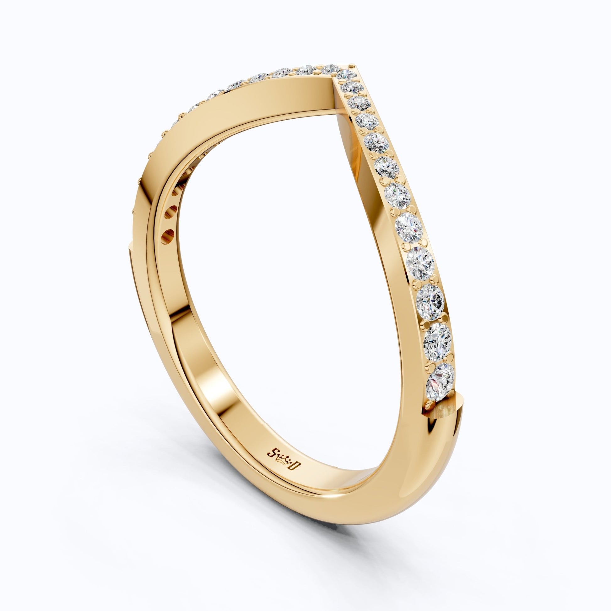 Chevron V - Shape Contour Pavé Wedding Band in Lab Diamond – 14k Solid Gold, Stacking Gift for Women, Everyday Jewelry - Shoora Designs