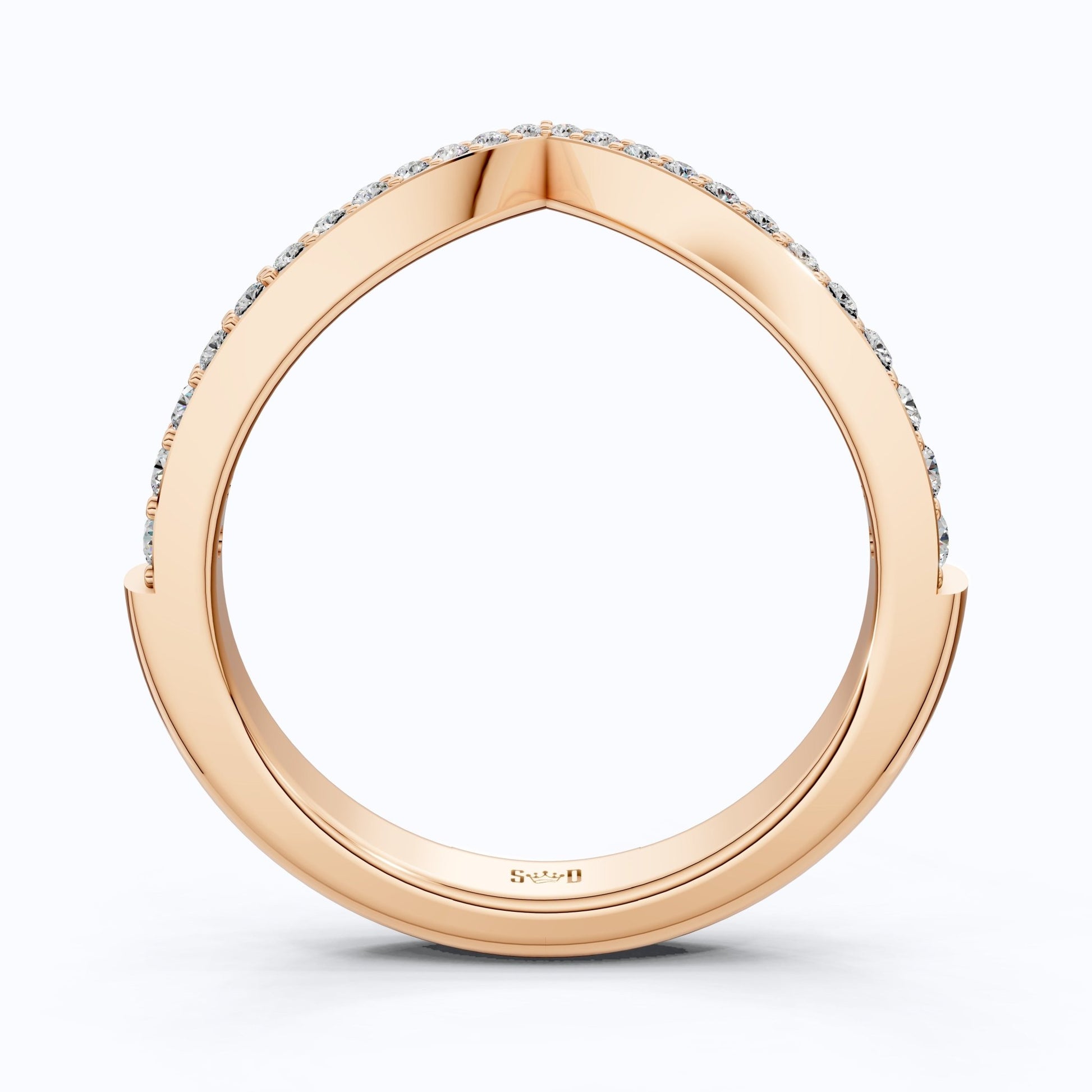 Chevron V - Shape Contour Pavé Wedding Band in Lab Diamond – 14k Solid Gold, Stacking Gift for Women, Everyday Jewelry - Shoora Designs