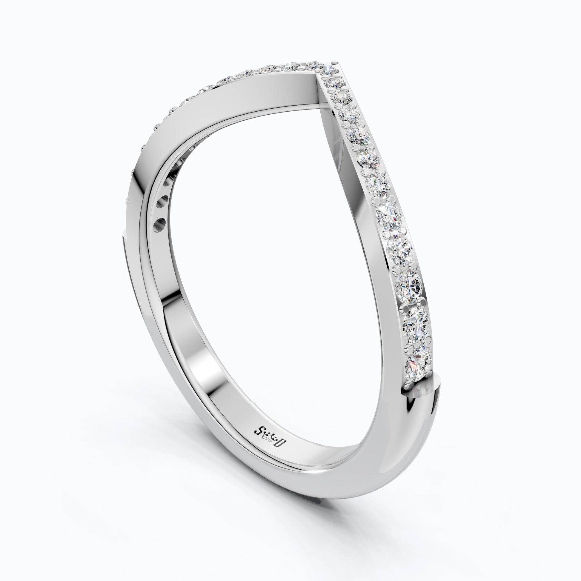 Chevron V - Shape Contour Pavé Wedding Band in Lab Diamond – 14k Solid Gold, Stacking Gift for Women, Everyday Jewelry - Shoora Designs