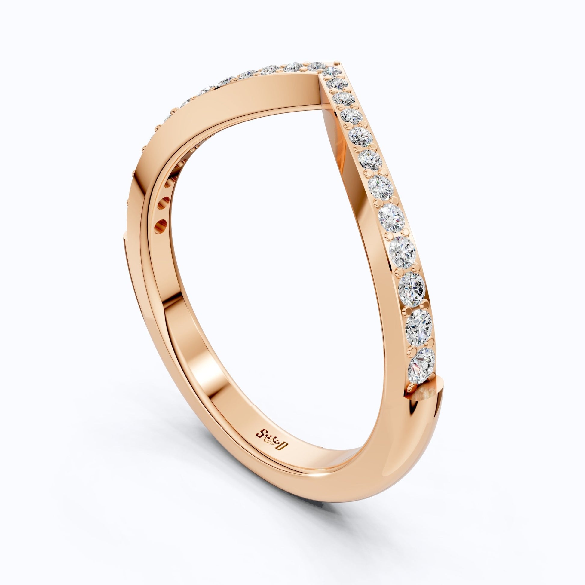 Chevron V - Shape Contour Pavé Wedding Band in Lab Diamond – 14k Solid Gold, Stacking Gift for Women, Everyday Jewelry - Shoora Designs