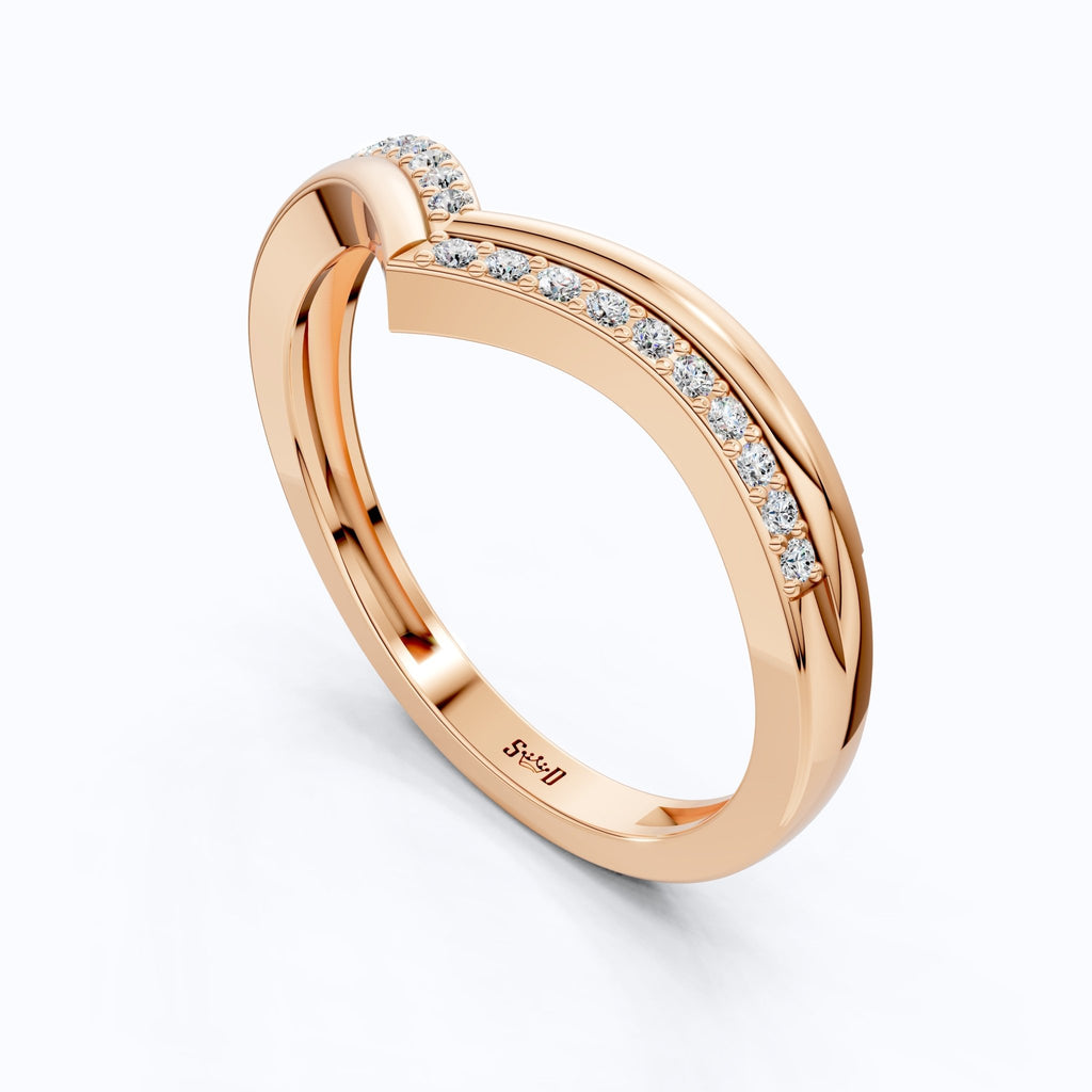 Chevron V - Shape Pave Wedding Band in Lab Grown Diamond – Solid 9k/14k Gold, Stackable Ring For Women, Antique Gift - Shoora Designs