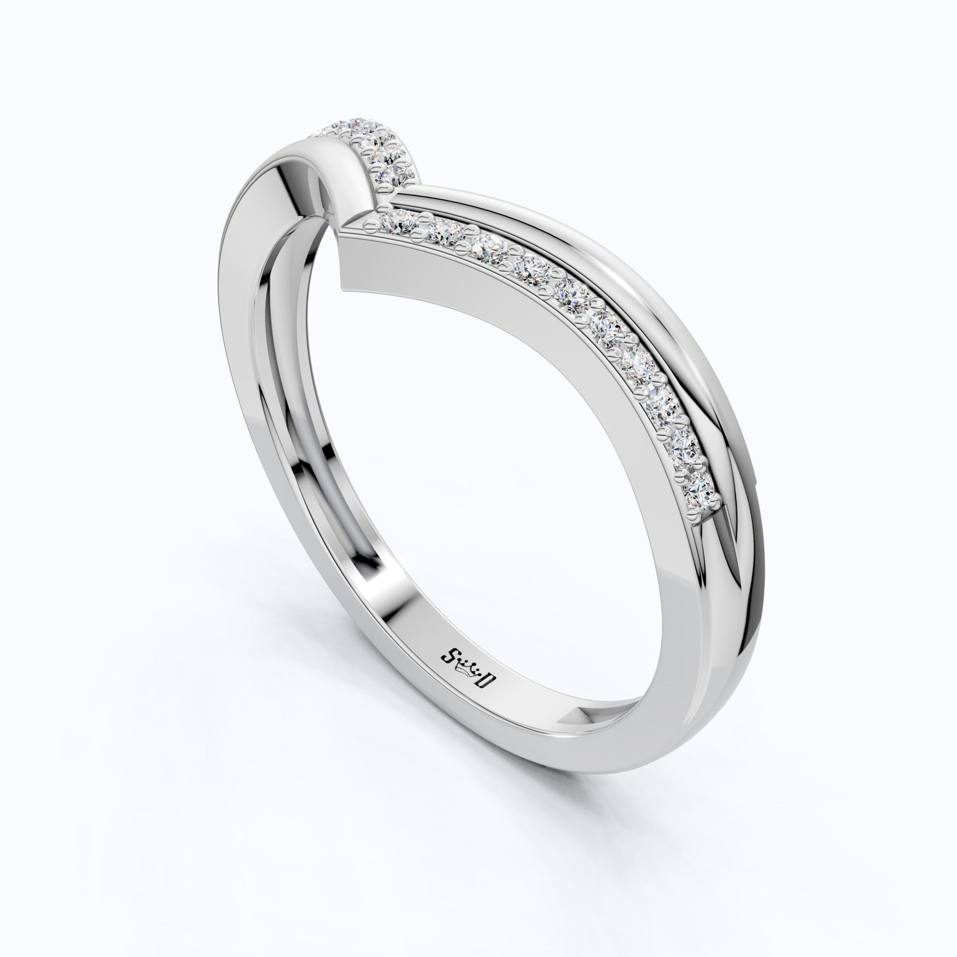 Chevron V - Shape Pave Wedding Band in Lab Grown Diamond – Solid 9k/14k Gold, Stackable Ring For Women, Antique Gift - Shoora Designs