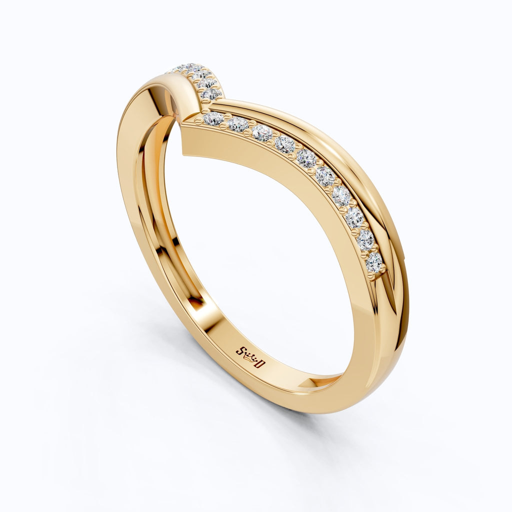 Chevron V - Shape Pave Wedding Band in Lab Grown Diamond – Solid 9k/14k Gold, Stackable Ring For Women, Antique Gift - Shoora Designs