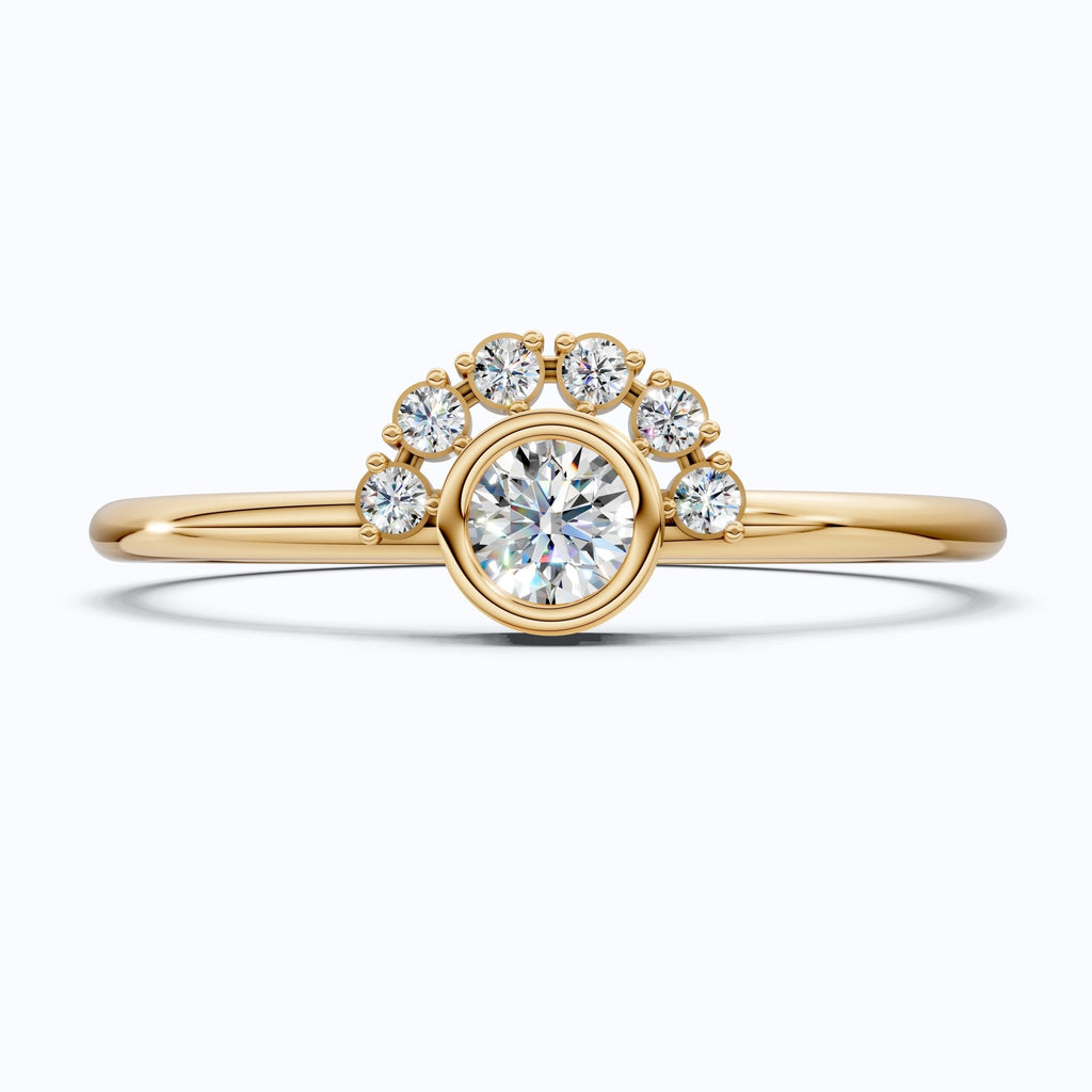 Chic Half Halo Diamond Wedding Ring in 14K Solid Gold, 0.14 TCW Round Cut Lab Created Diamonds, Birthday Gift For Her, Everyday Jewelry - Shoora Designs