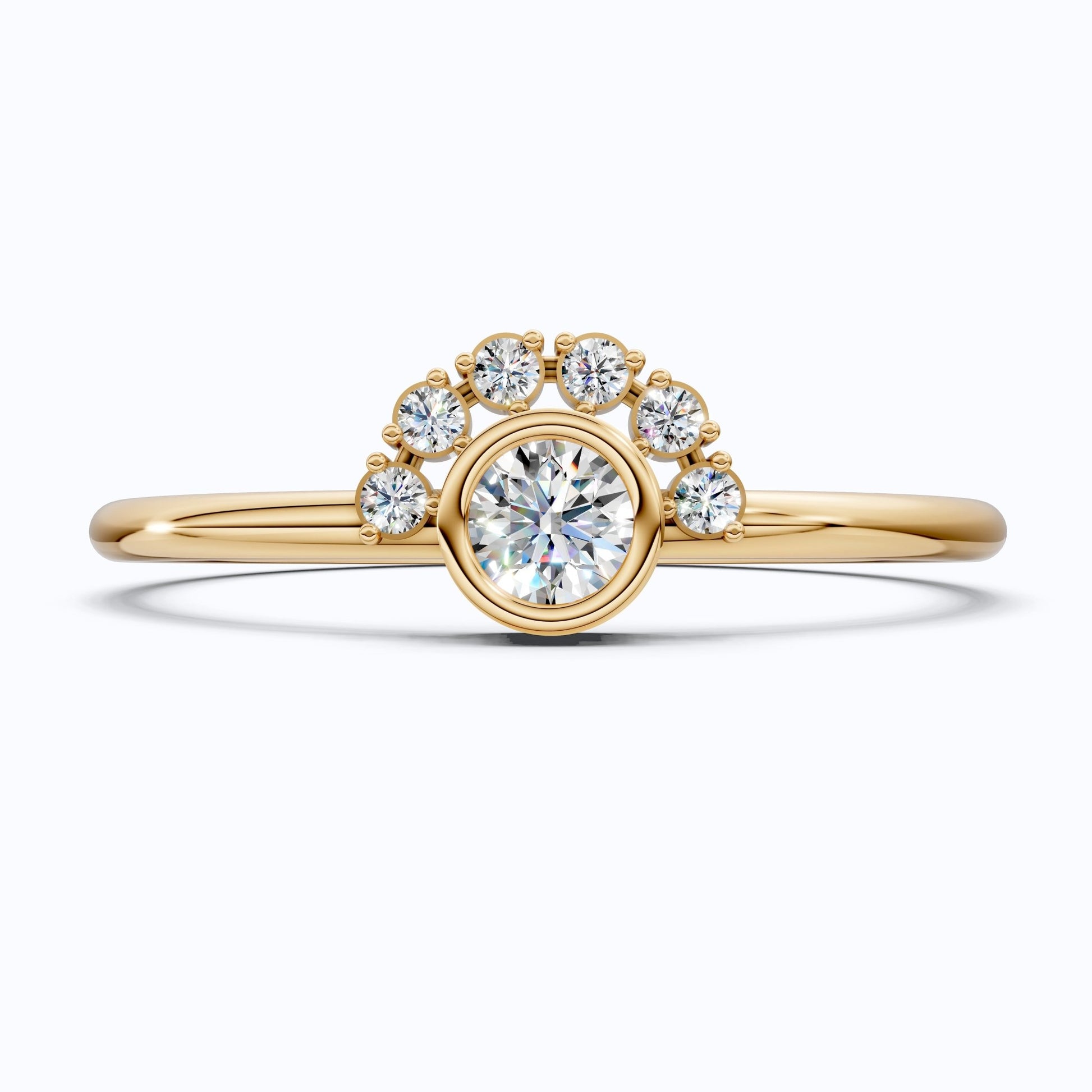 Chic Half Halo Diamond Wedding Ring in 14K Solid Gold, 0.14 TCW Round Cut Lab Created Diamonds, Birthday Gift For Her, Everyday Jewelry - Shoora Designs