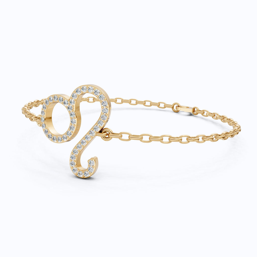 Chic Leo Zodiac Sign Bracelet in 14k Solid Gold, 0.43 TCW Round Cut Lab Grown Diamonds, Stacking Charm, Astrology Gift for Her - Shoora Designs