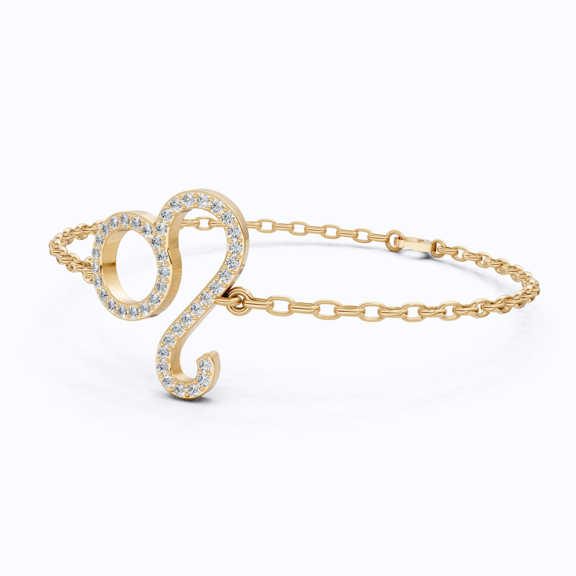 Chic Leo Zodiac Sign Bracelet in 14k Solid Gold, 0.43 TCW Round Cut Lab Grown Diamonds, Stacking Charm, Astrology Gift for Her - Shoora Designs