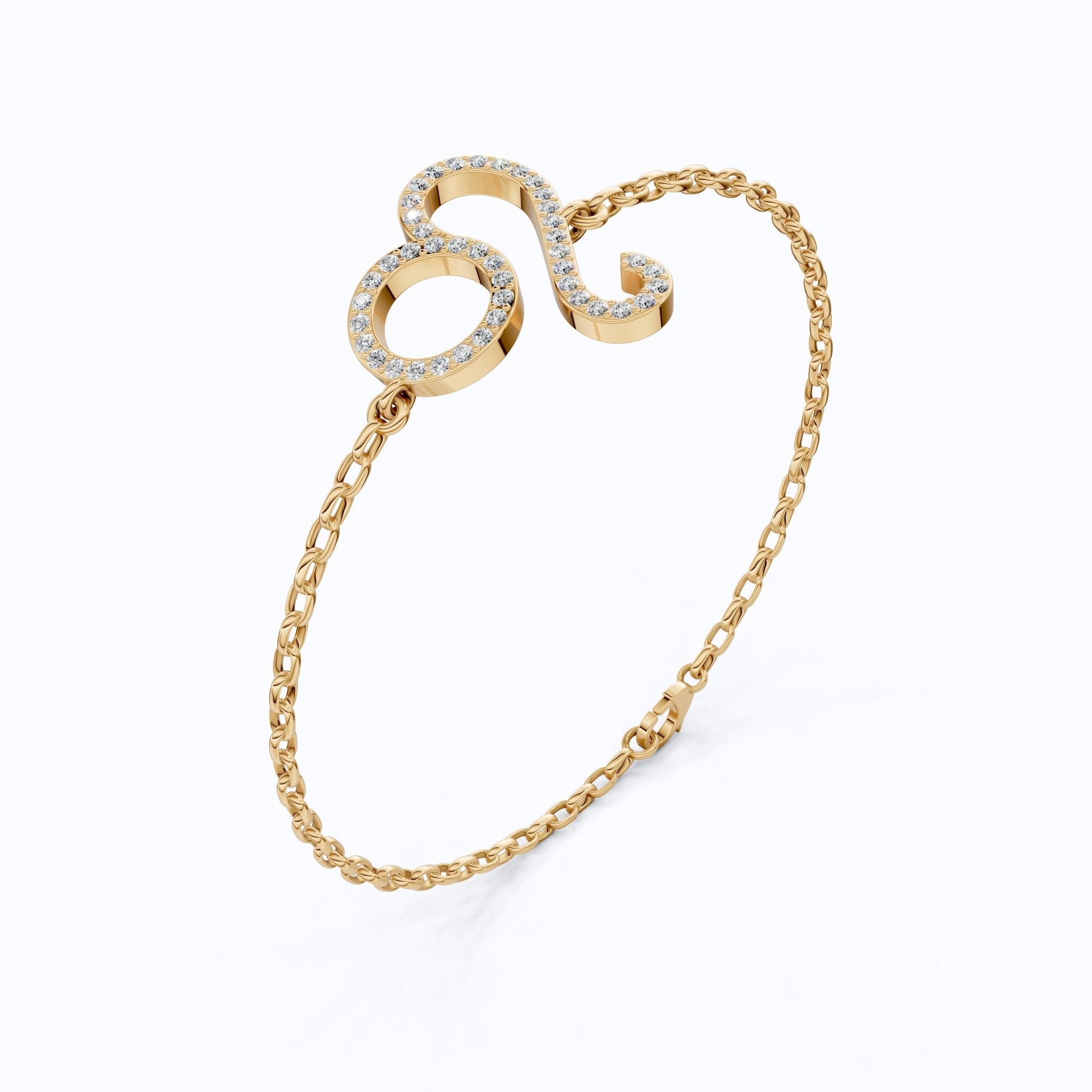 Chic Leo Zodiac Sign Bracelet in 14k Solid Gold, 0.43 TCW Round Cut Lab Grown Diamonds, Stacking Charm, Astrology Gift for Her - Shoora Designs