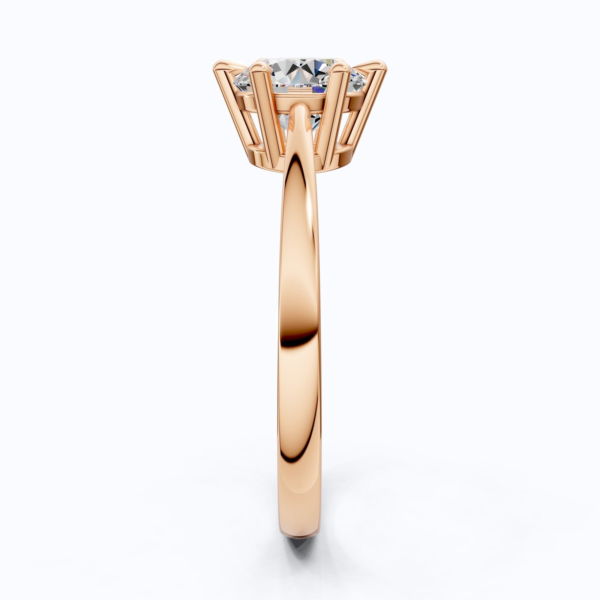 Classic Cathedral Shank Six - Prong Solitaire Engagement Ring 14k Solid Gold, 1.00 CT Round Cut Lab Diamonds, Bridal Ring for Women - Shoora Designs