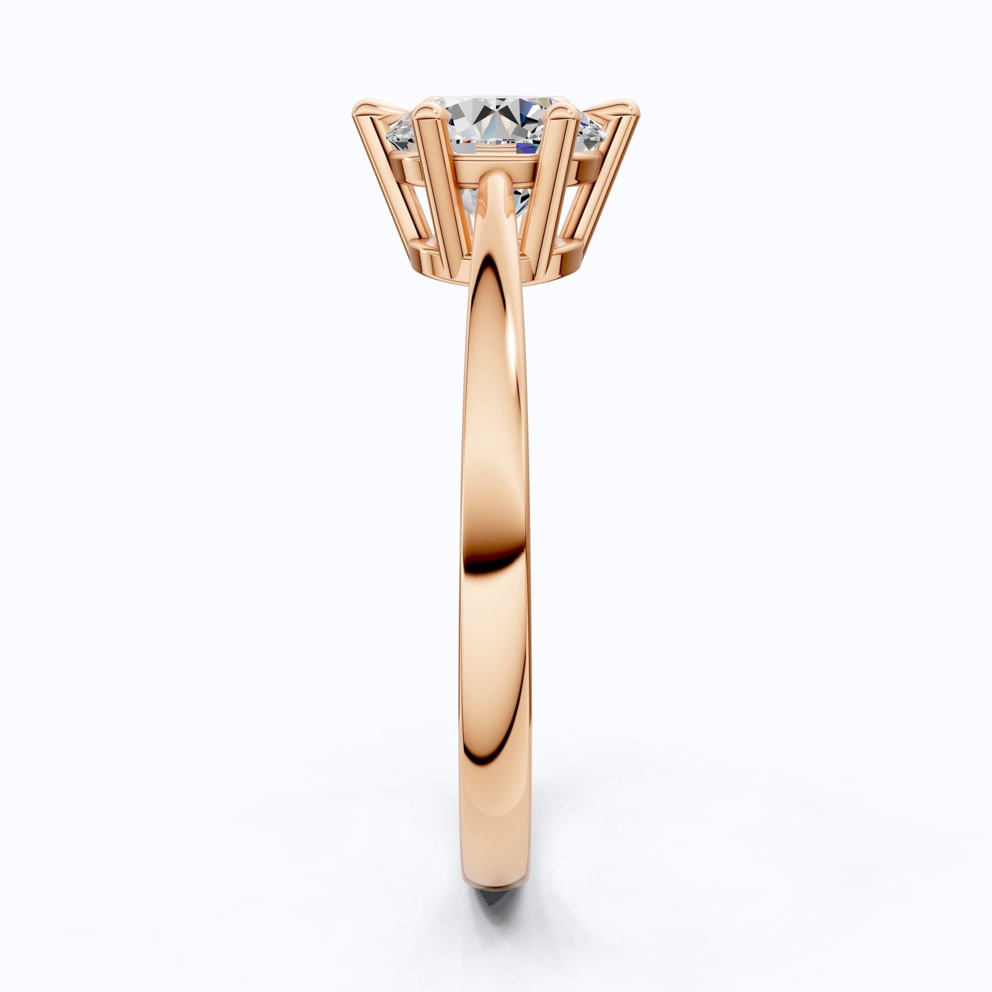 Classic Cathedral Shank Six - Prong Solitaire Engagement Ring 14k Solid Gold, 1.00 CT Round Cut Lab Diamonds, Bridal Ring for Women - Shoora Designs