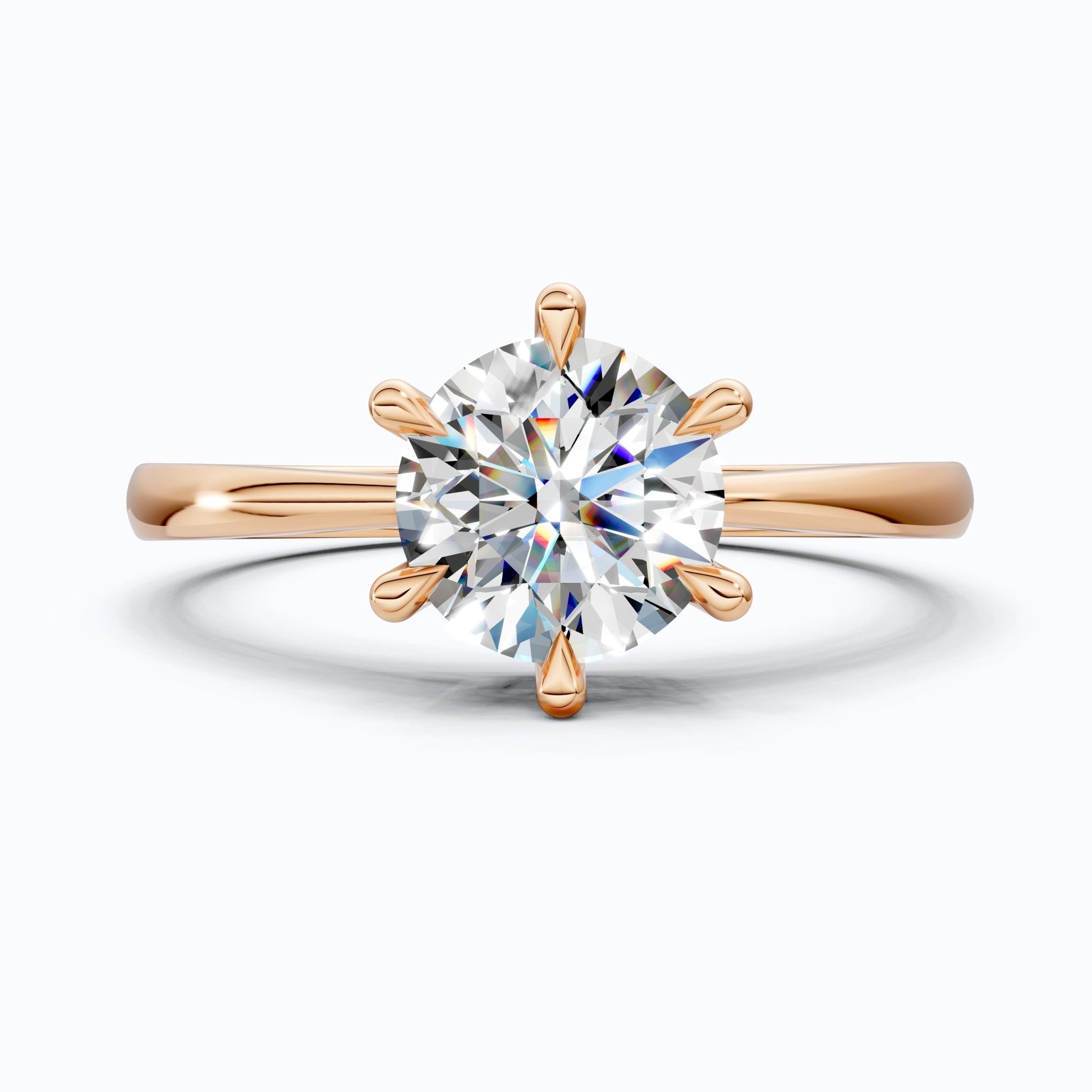 Classic Cathedral Shank Six - Prong Solitaire Engagement Ring 14k Solid Gold, 1.00 CT Round Cut Lab Diamonds, Bridal Ring for Women - Shoora Designs