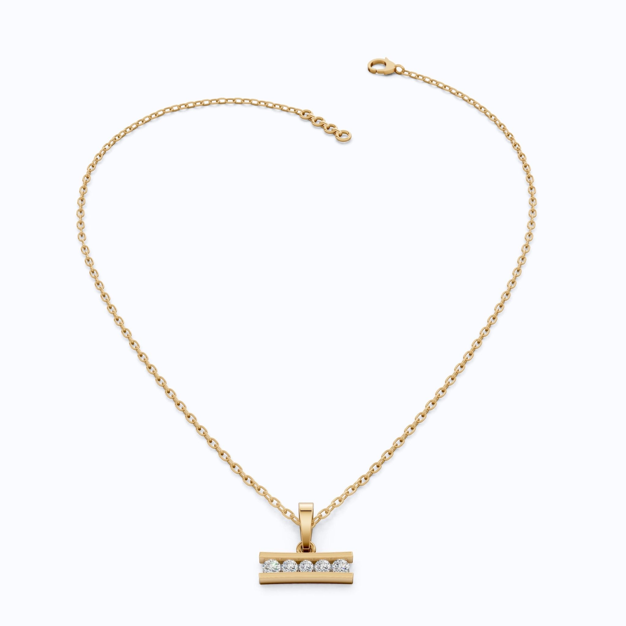 Classic Channel Set Bar Charm Pendant in 14K Solid Gold, 0.19 TCW Round Cut Lab Grown Diamonds, Birthday Gift for Women - Shoora Designs