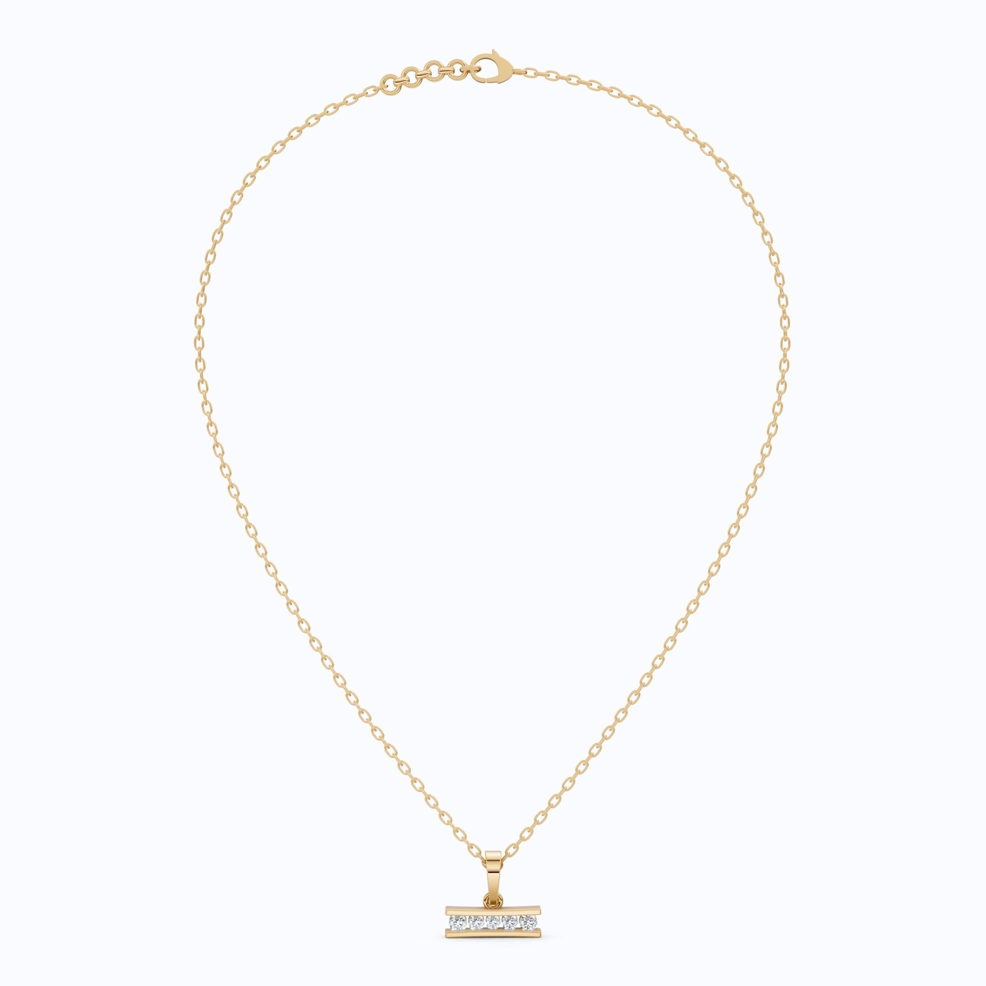 Classic Channel Set Bar Charm Pendant in 14K Solid Gold, 0.19 TCW Round Cut Lab Grown Diamonds, Birthday Gift for Women - Shoora Designs