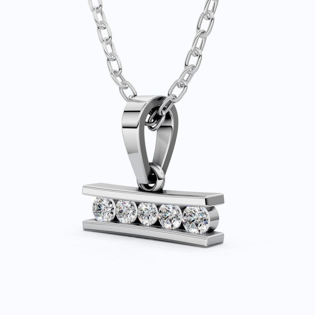 Classic Channel Set Bar Charm Pendant in 14K Solid Gold, 0.19 TCW Round Cut Lab Grown Diamonds, Birthday Gift for Women - Shoora Designs