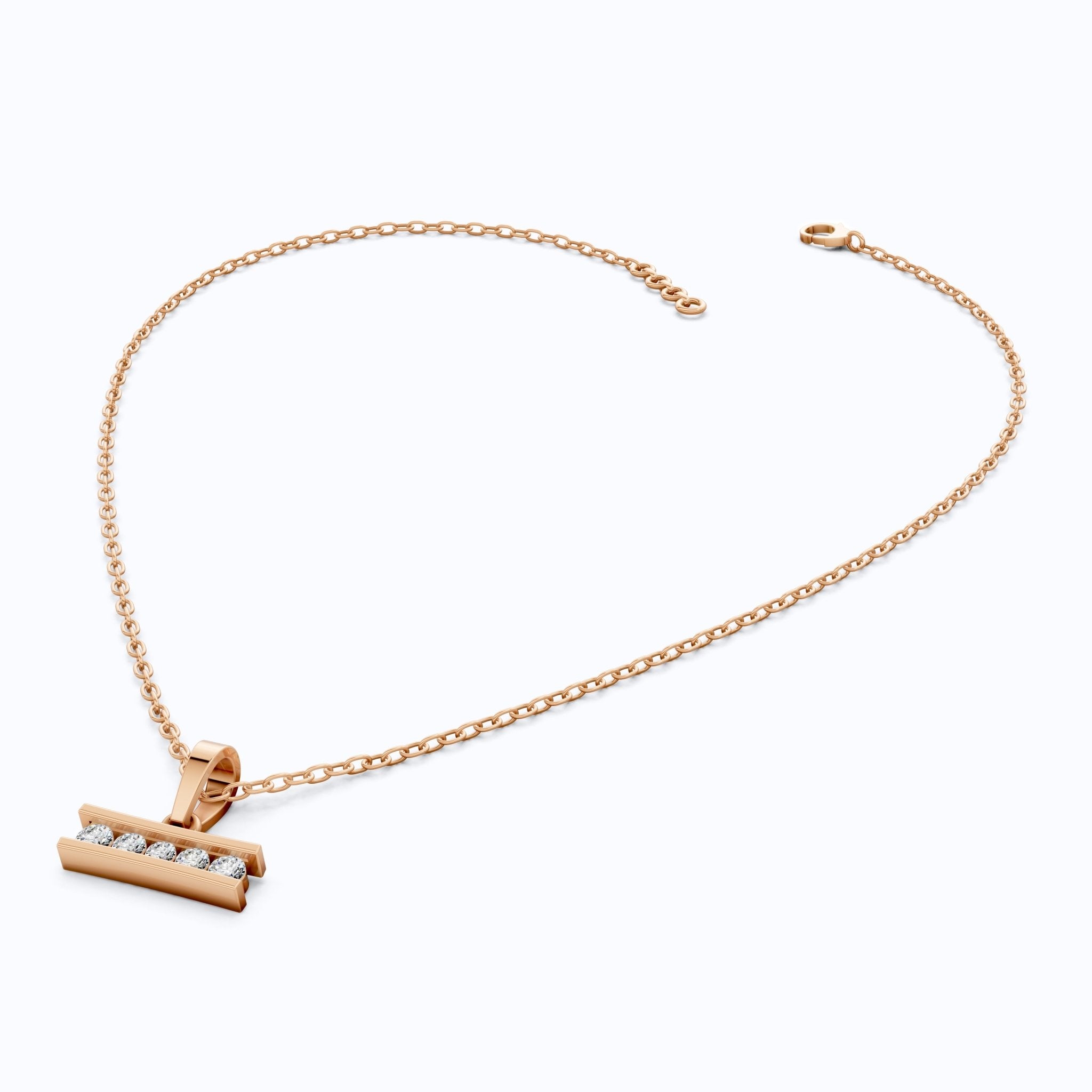 Classic Channel Set Bar Charm Pendant in 14K Solid Gold, 0.19 TCW Round Cut Lab Grown Diamonds, Birthday Gift for Women - Shoora Designs