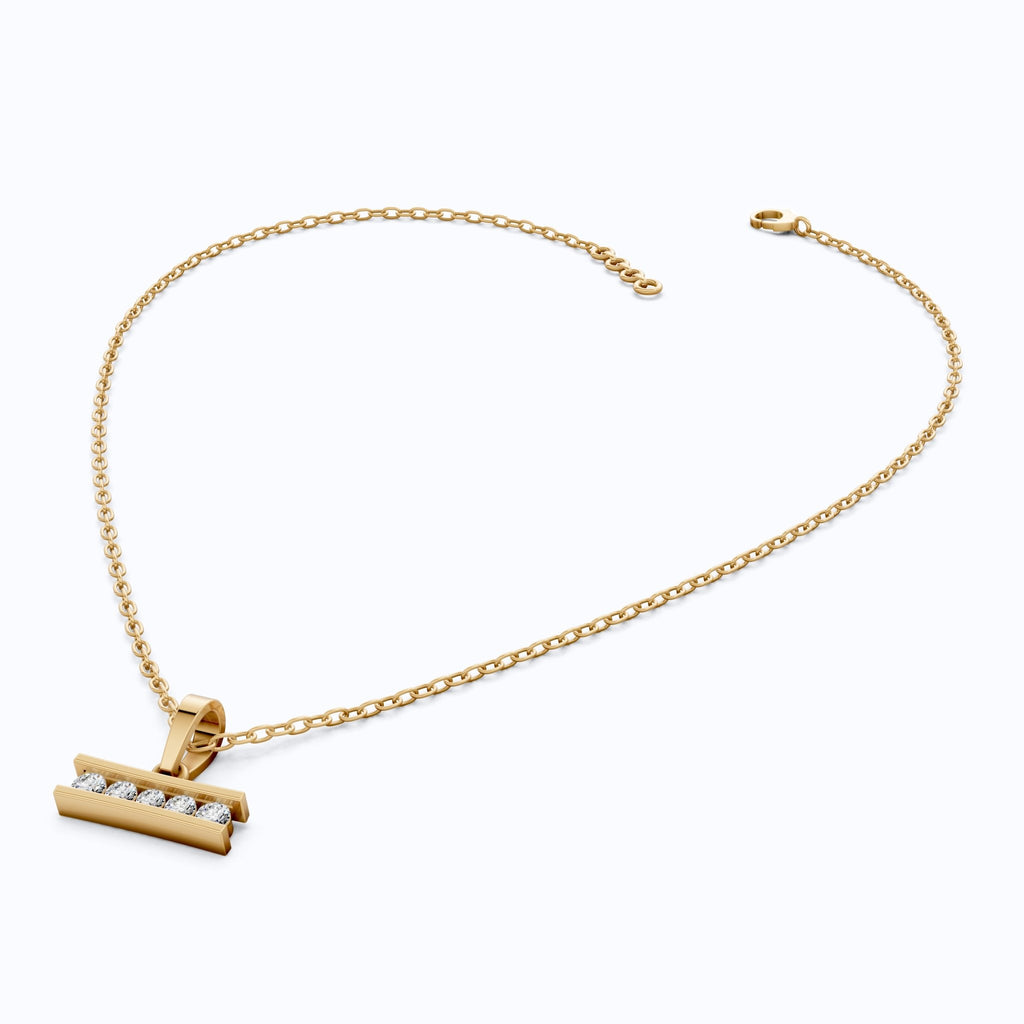 Classic Channel Set Bar Charm Pendant in 14K Solid Gold, 0.19 TCW Round Cut Lab Grown Diamonds, Birthday Gift for Women - Shoora Designs