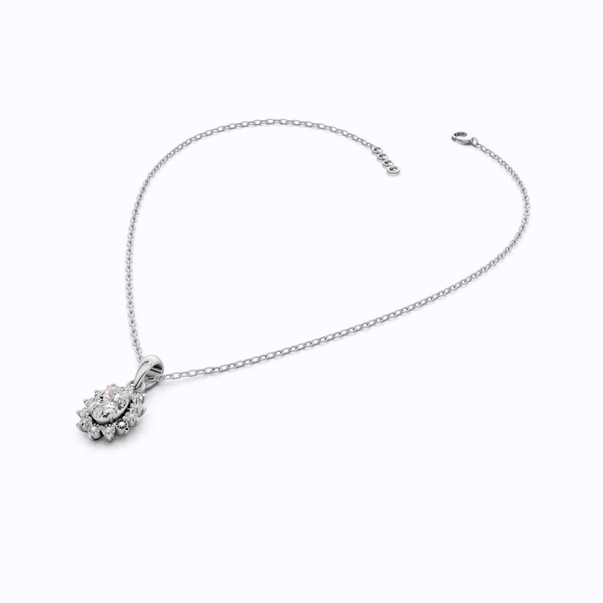 Classic Floral Halo Anniversary Pendant in 14k Gold, 0.75 CT Oval Cut Lab Grown Diamond, Bridal Jewelry, Everyday Pendant - Shoora Designs