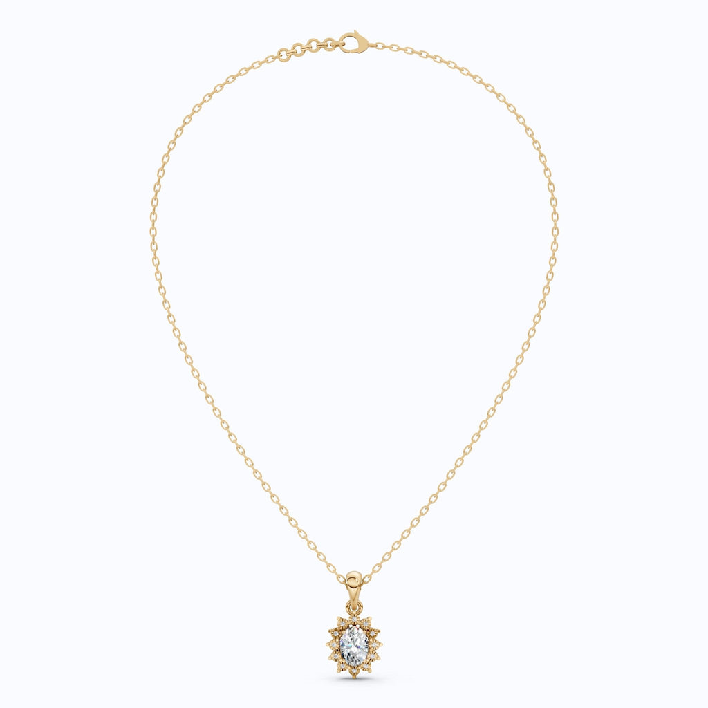 Classic Floral Halo Anniversary Pendant in 14k Gold, 0.75 CT Oval Cut Lab Grown Diamond, Bridal Jewelry, Everyday Pendant - Shoora Designs