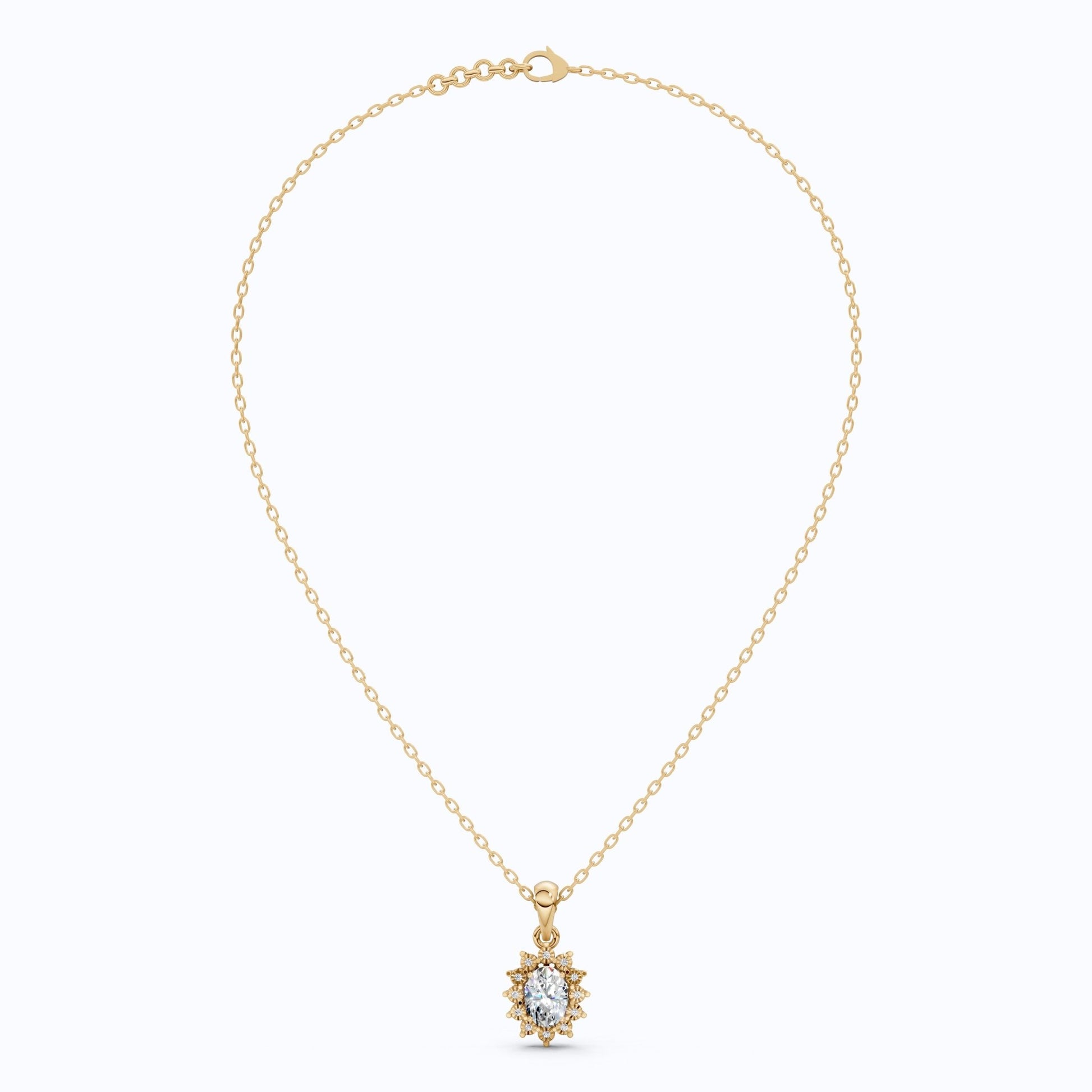 Classic Floral Halo Anniversary Pendant in 14k Gold, 0.75 CT Oval Cut Lab Grown Diamond, Bridal Jewelry, Everyday Pendant - Shoora Designs