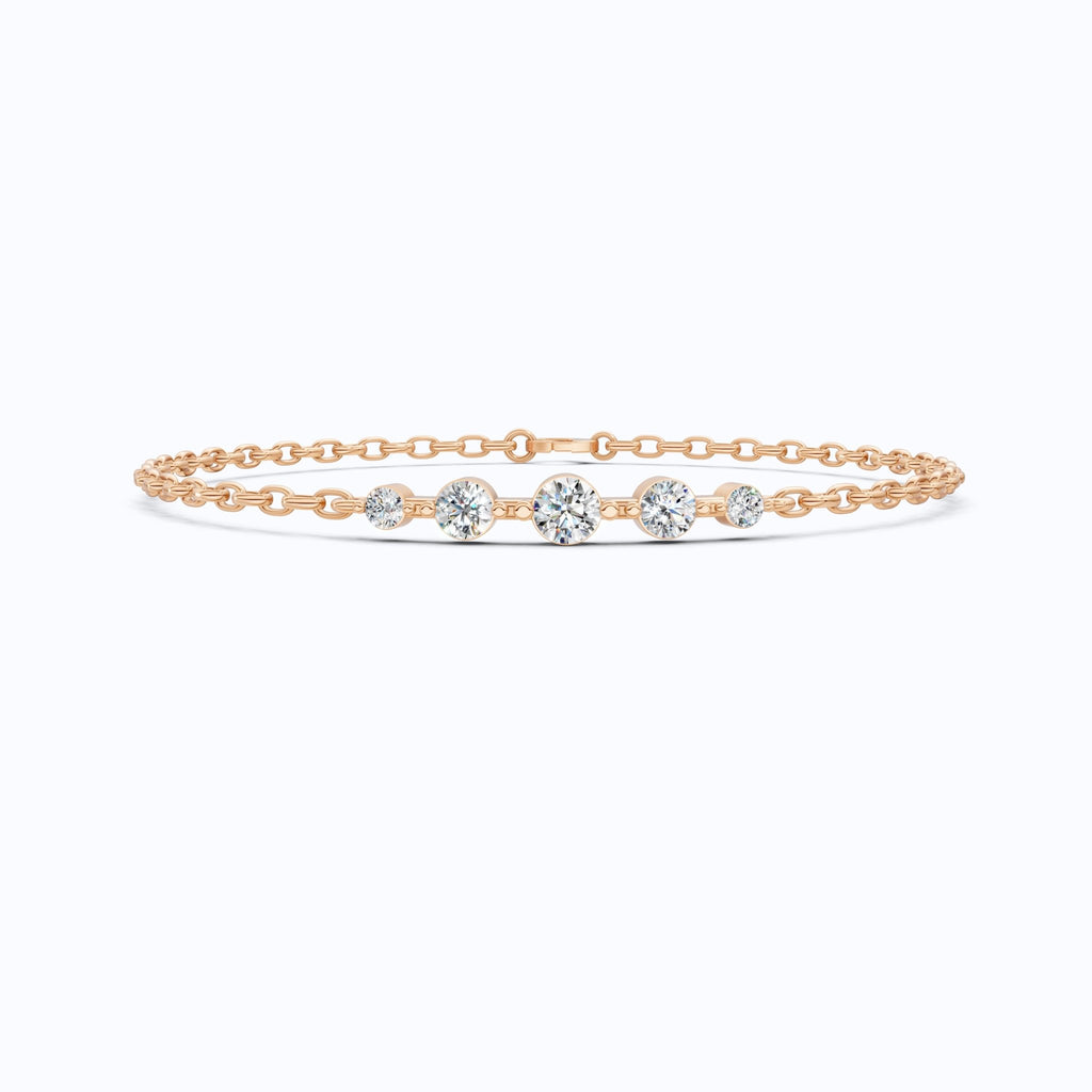 Classic Graduated Round Station Chain Bracelet in Lab Grown Diamond - 14k Solid Gold, Handmade Jewelry, Everyday Luxury Gift For Women - Shoora Designs