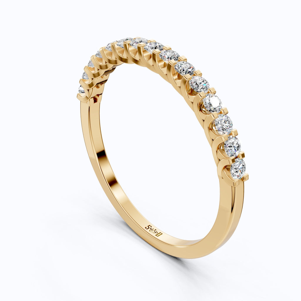 Classic Half Eternity Wedding Band in 14k Solid Gold, 0.38 TCW Round Cut Lab Grown Diamonds, Anniversary Gift For Wife, Everyday Band - Shoora Designs