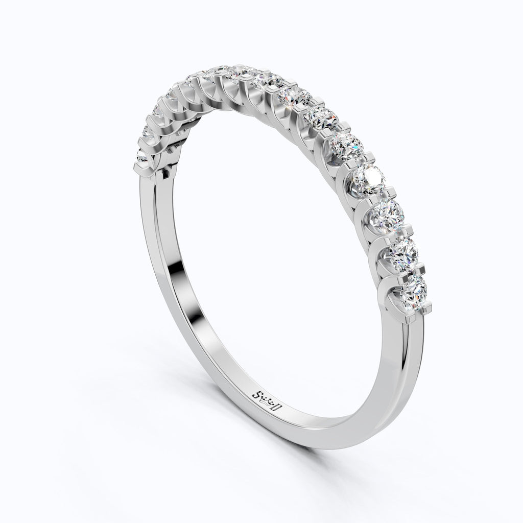 Classic Half Eternity Wedding Band in 14k Solid Gold, 0.38 TCW Round Cut Lab Grown Diamonds, Anniversary Gift For Wife, Everyday Band - Shoora Designs