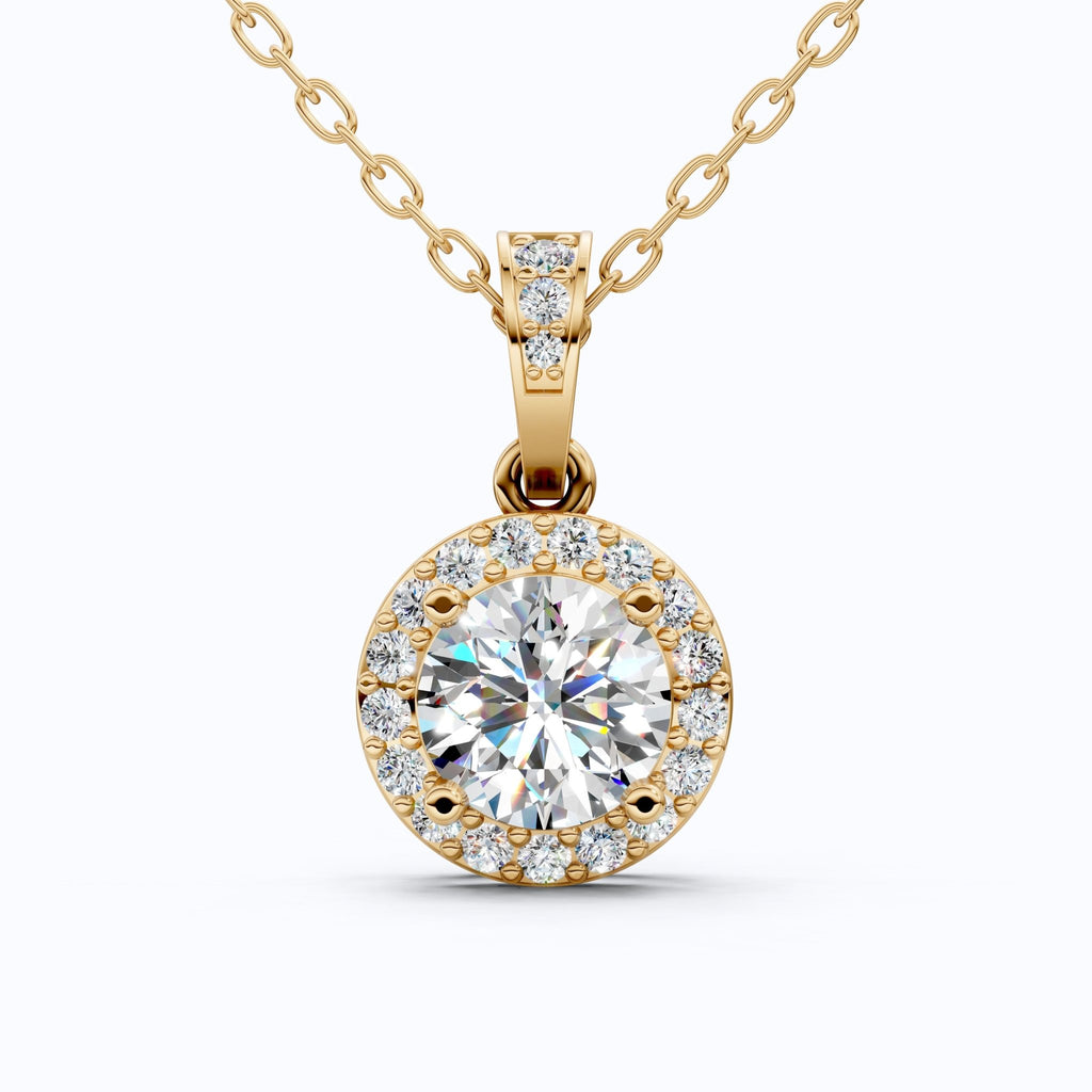 Classic Halo Circle Wedding Pendant in 14k Yellow Gold, 1.00 CT Round Cut Lab Diamond, Everyday Pendant, Anniversary Gift for Her, Handmade Jewelry - Shoora Designs