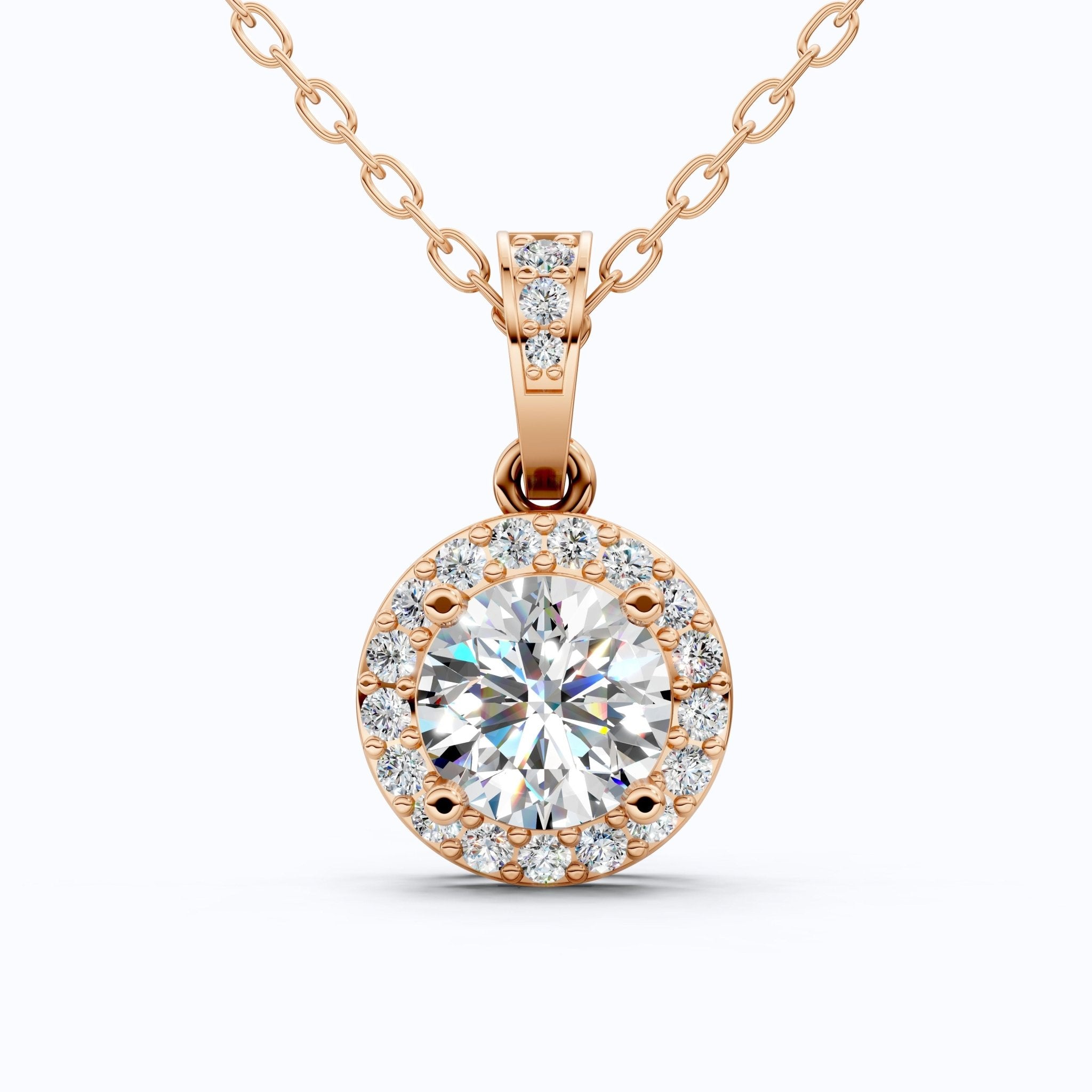 Classic Halo Circle Wedding Pendant in 14k Yellow Gold, 1.00 CT Round Cut Lab Diamond, Everyday Pendant, Anniversary Gift for Her, Handmade Jewelry - Shoora Designs