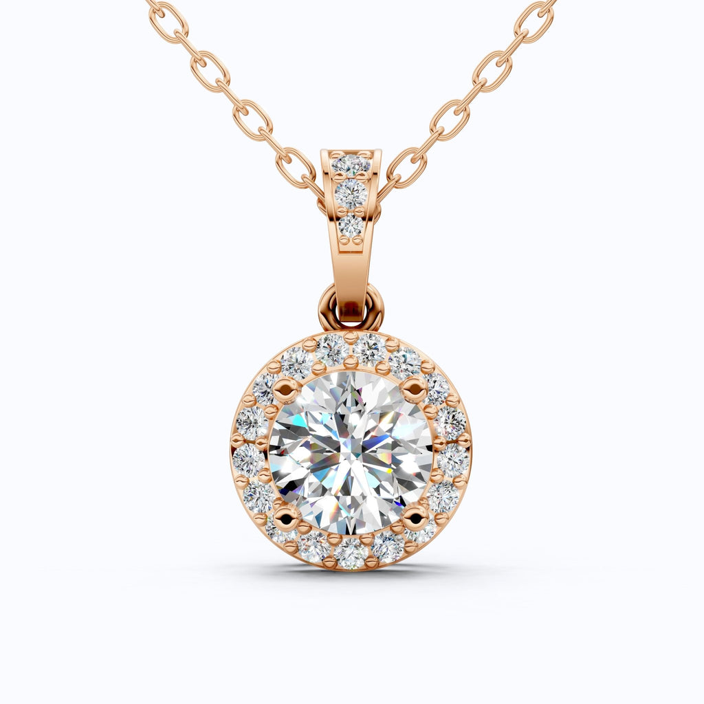 Classic Halo Circle Wedding Pendant in 14k Yellow Gold, 1.00 CT Round Cut Lab Diamond, Everyday Pendant, Anniversary Gift for Her, Handmade Jewelry - Shoora Designs