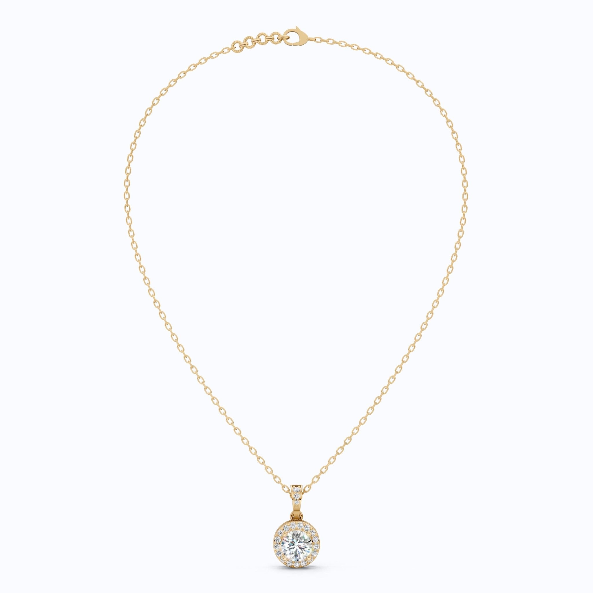 Classic Halo Circle Wedding Pendant in 14k Yellow Gold, 1.00 CT Round Cut Lab Diamond, Everyday Pendant, Anniversary Gift for Her, Handmade Jewelry - Shoora Designs