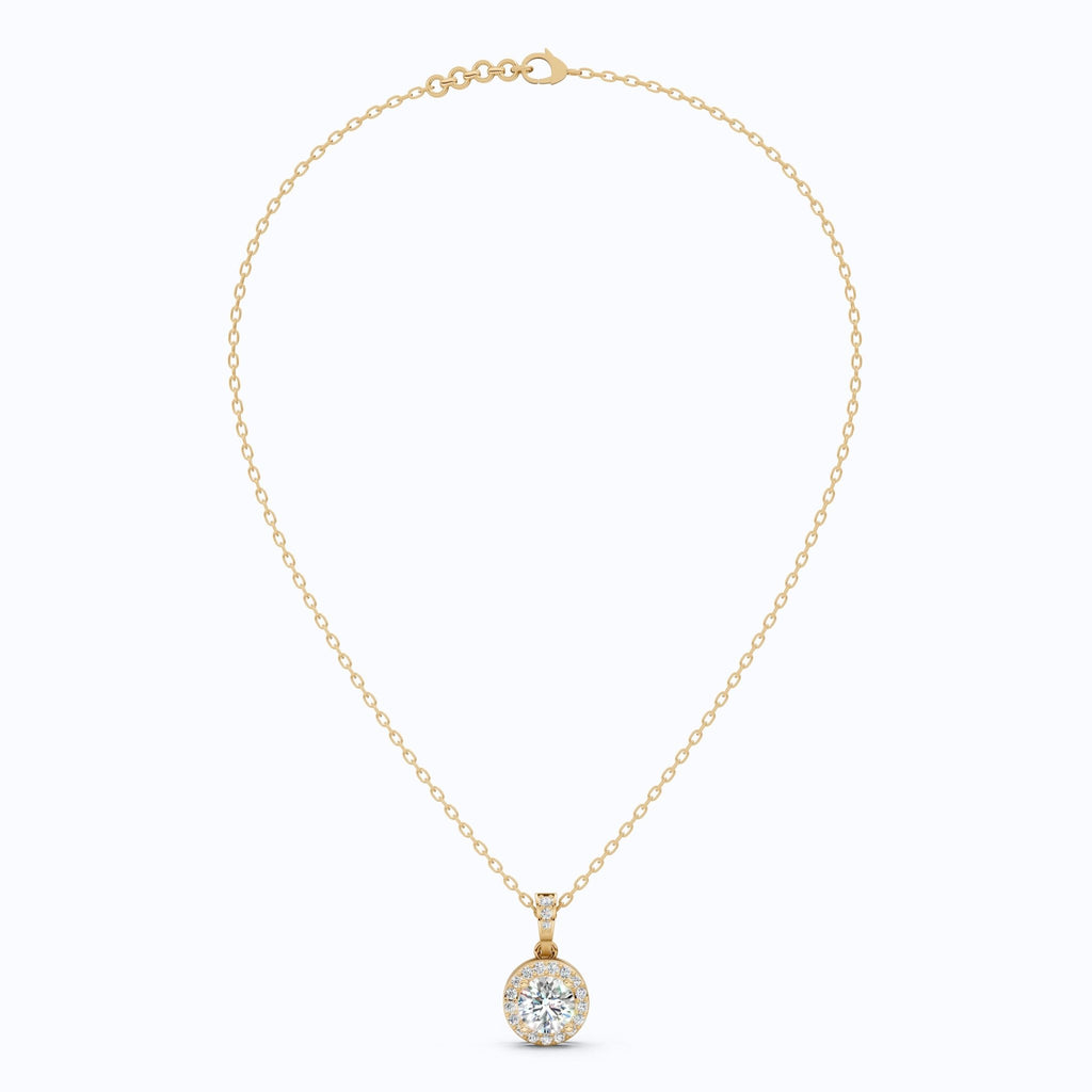 Classic Halo Circle Wedding Pendant in 14k Yellow Gold, 1.00 CT Round Cut Lab Diamond, Everyday Pendant, Anniversary Gift for Her, Handmade Jewelry - Shoora Designs