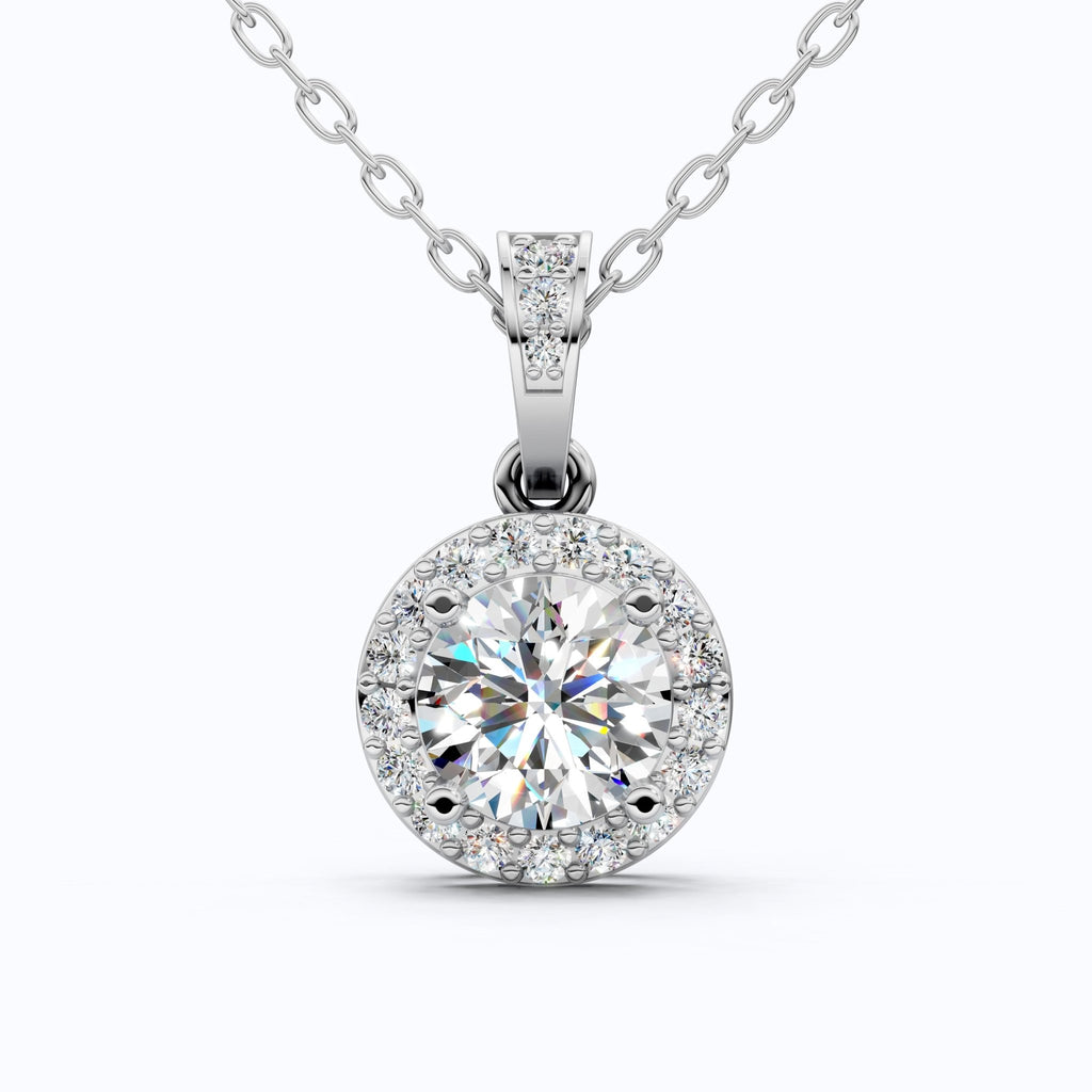 Classic Halo Circle Wedding Pendant in 14k Yellow Gold, 1.00 CT Round Cut Lab Diamond, Everyday Pendant, Anniversary Gift for Her, Handmade Jewelry - Shoora Designs