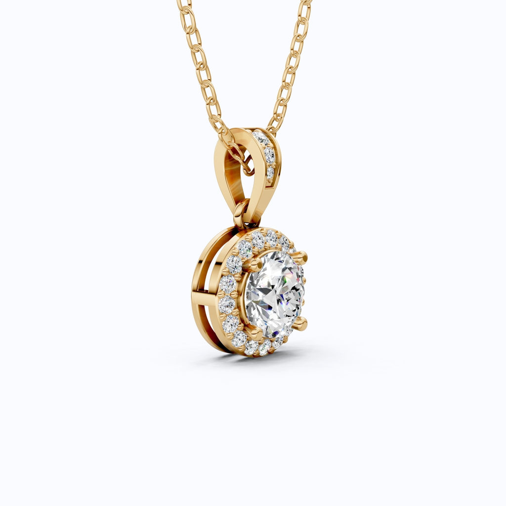 Classic Halo Circle Wedding Pendant in 14k Yellow Gold, 1.00 CT Round Cut Lab Diamond, Everyday Pendant, Anniversary Gift for Her, Handmade Jewelry - Shoora Designs