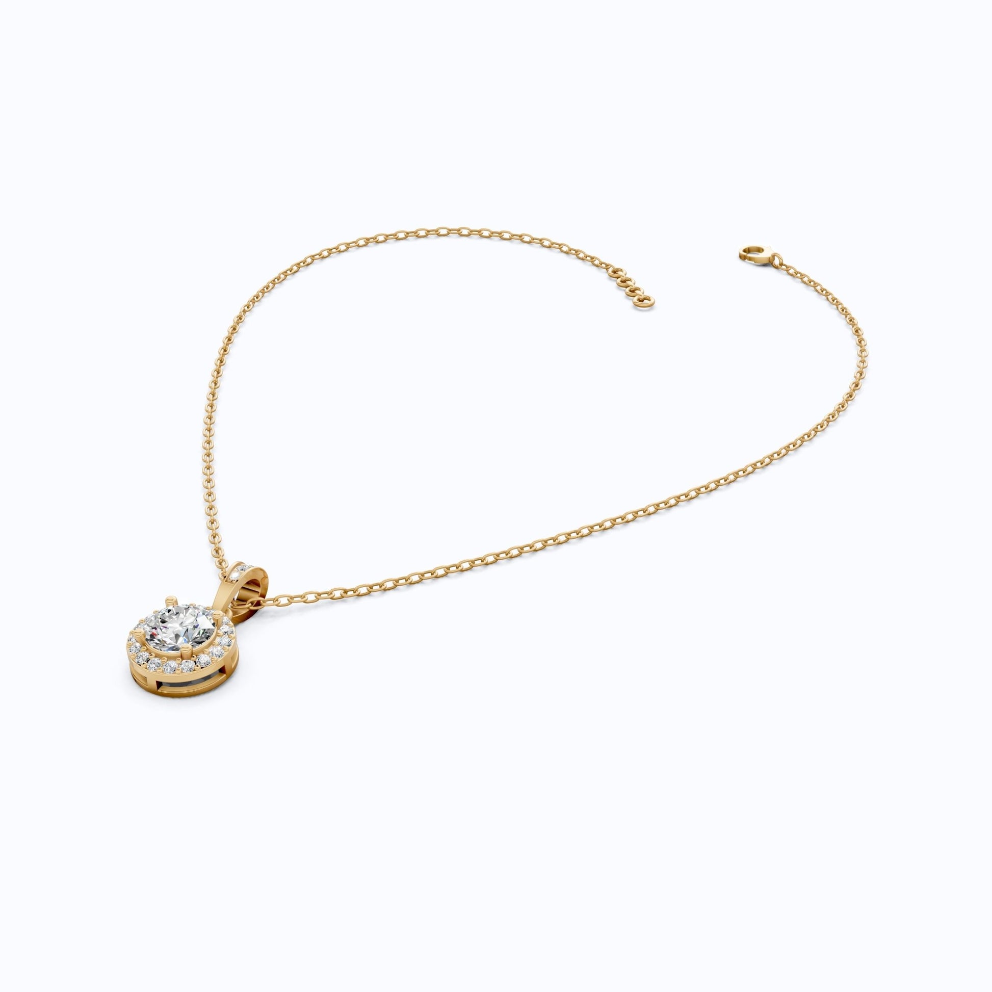 Classic Halo Circle Wedding Pendant in 14k Yellow Gold, 1.00 CT Round Cut Lab Diamond, Everyday Pendant, Anniversary Gift for Her, Handmade Jewelry - Shoora Designs