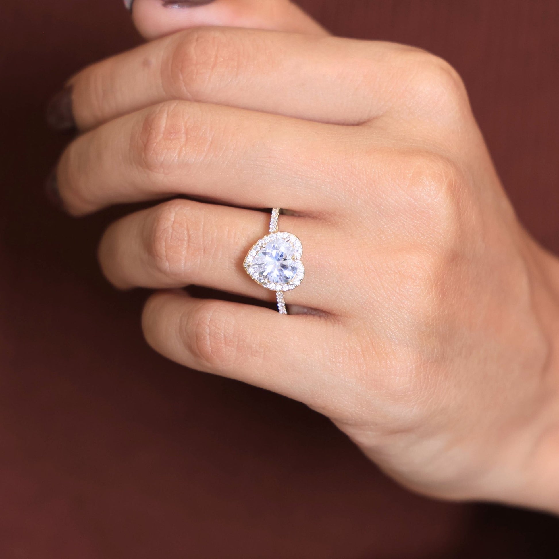 Classic Heart Halo Cathedral Pavé Band Engagement Ring in Lab Grown Diamond – 14k Solid Gold, Everyday Ring For Bridal - Shoora Designs