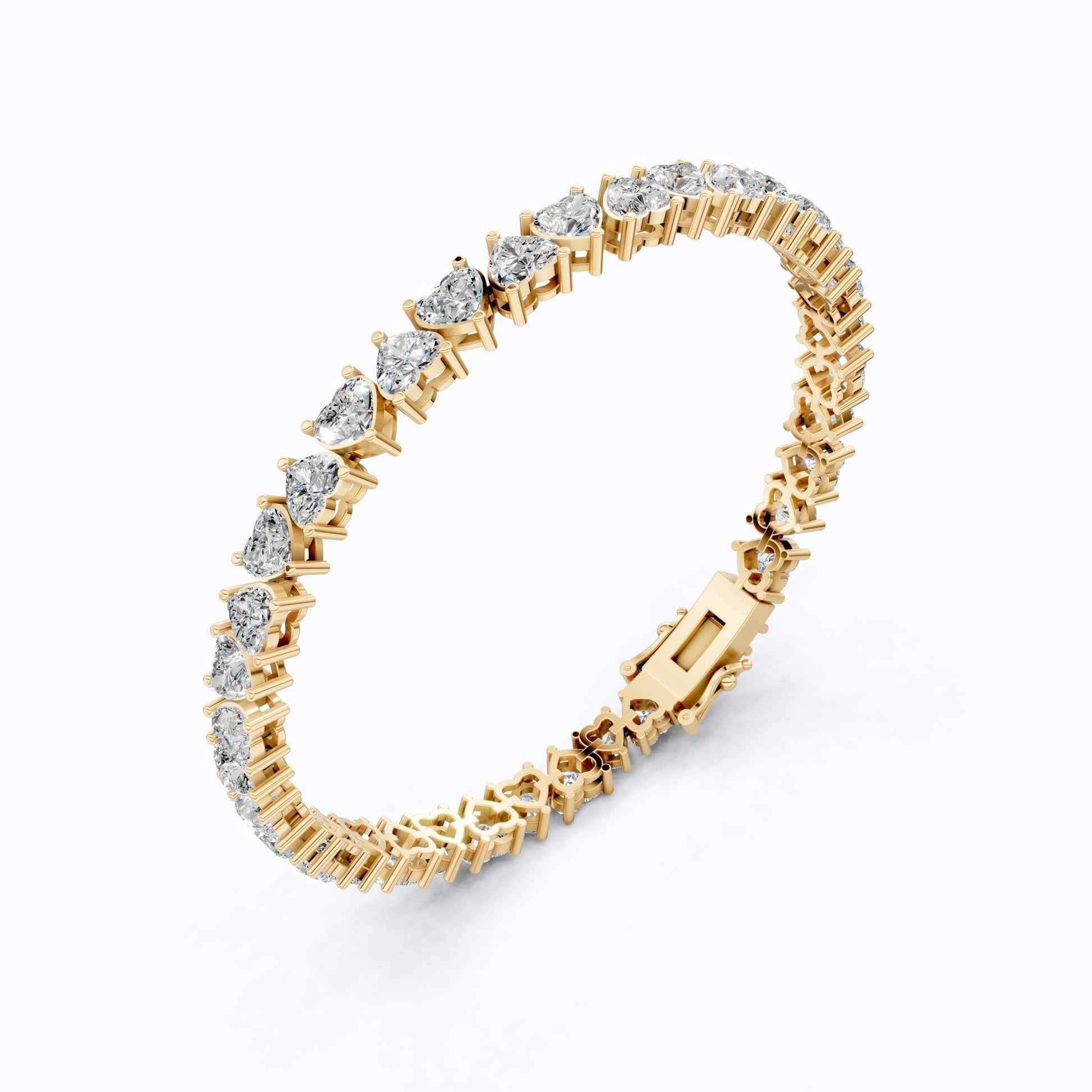 Classic Heart Shape Tennis Bracelet - 9k/14k Solid Gold, Heart Shaped Bracelet For Wife, Handmade Luxury Gift - Shoora Designs