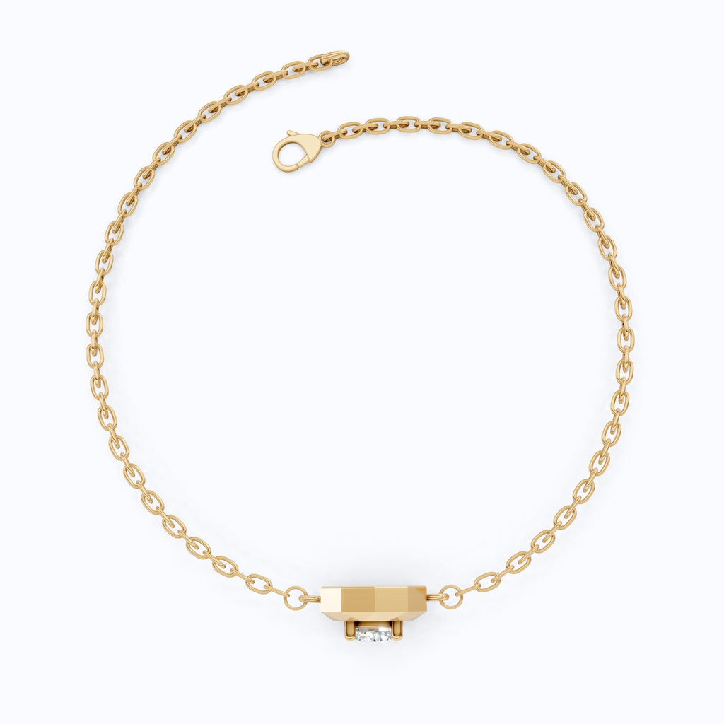 Classic Octagon Shaped Bezel Setting Solitaire Chain Bracelet in 14k Solid Gold, 0.30 CT Round Cut Lab Grown Diamond, Anniversary Gift For Women, Everyday Bracelet - Shoora Designs