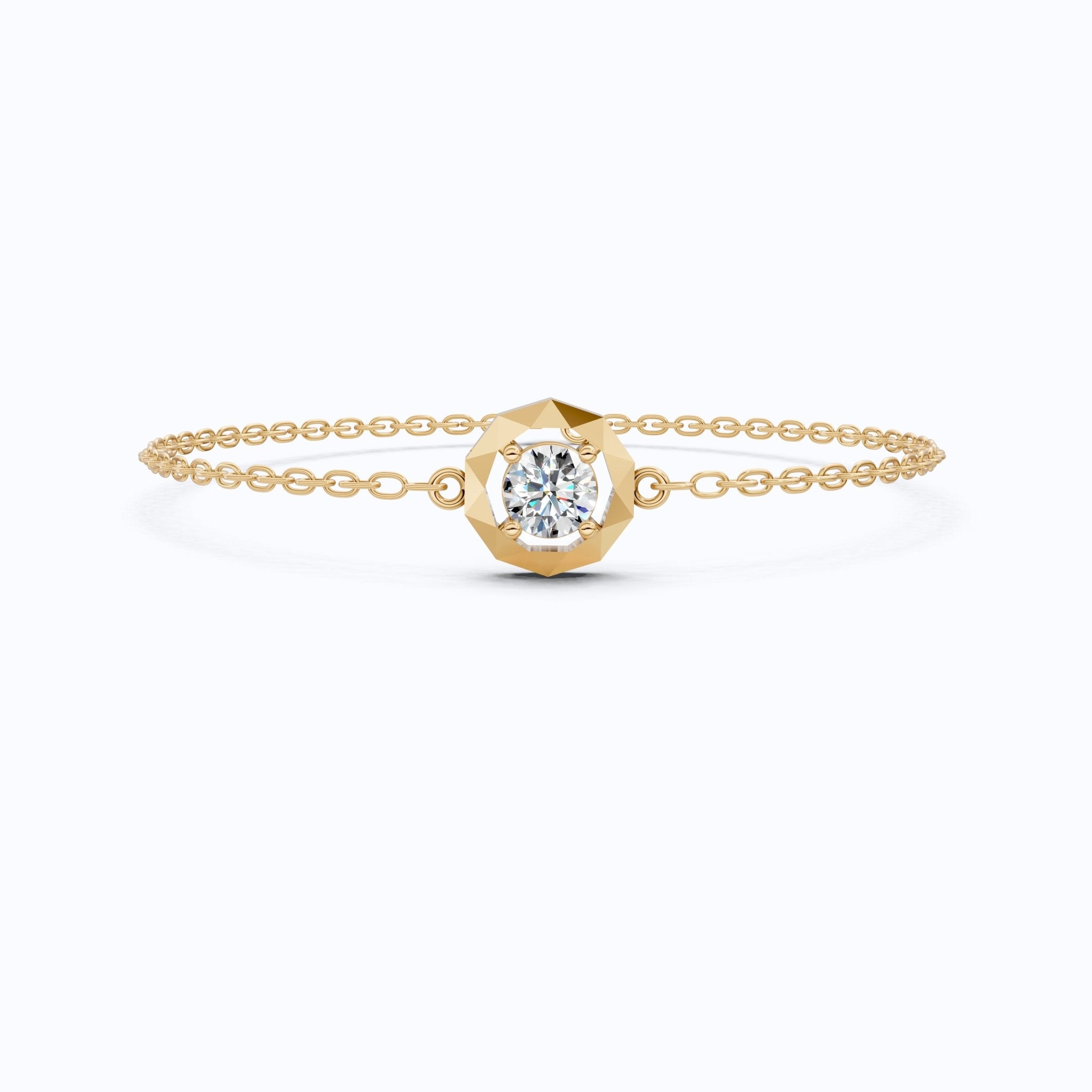 Classic Octagon Shaped Bezel Setting Solitaire Chain Bracelet in 14k Solid Gold, 0.30 CT Round Cut Lab Grown Diamond, Anniversary Gift For Women, Everyday Bracelet - Shoora Designs