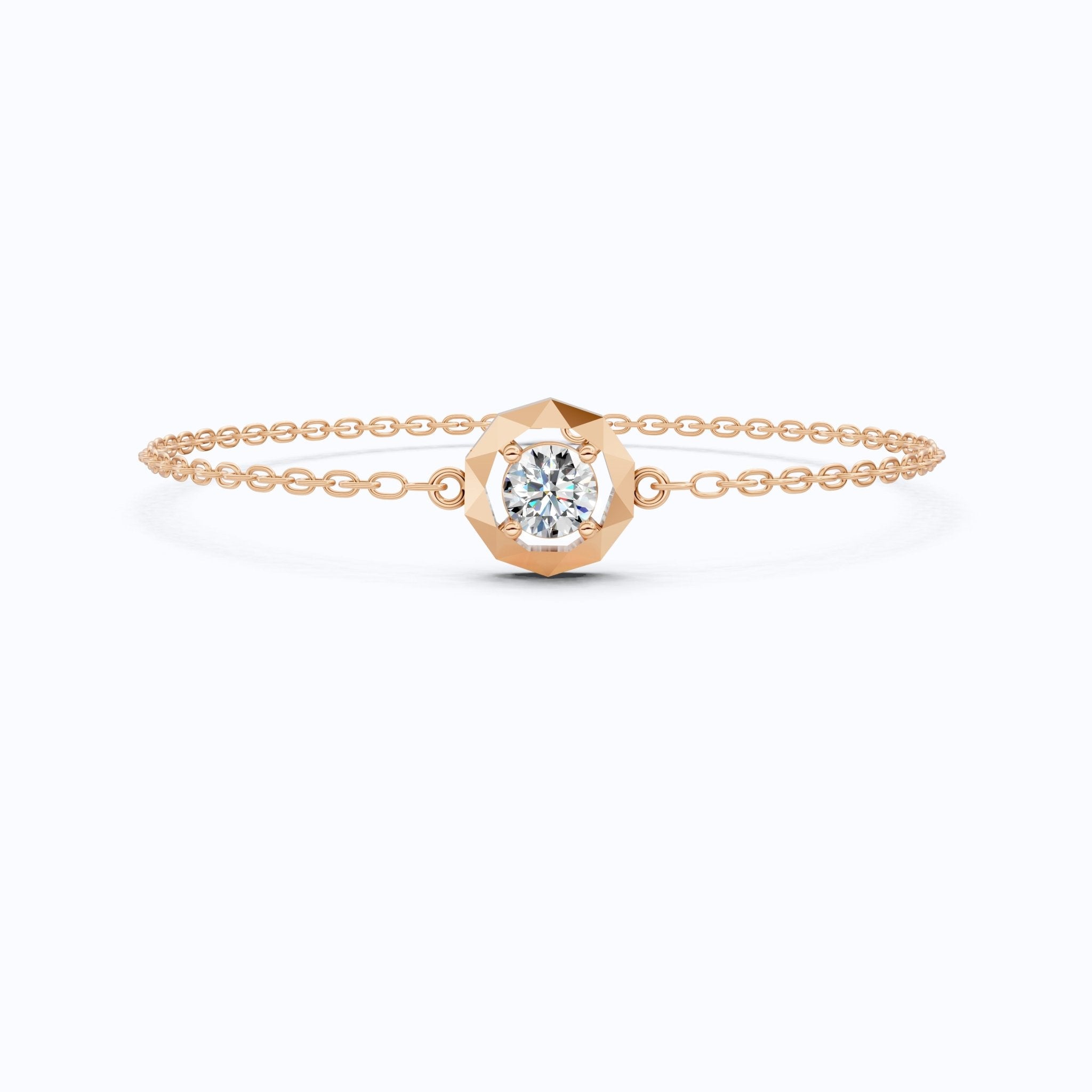 Classic Octagon Shaped Bezel Setting Solitaire Chain Bracelet in 14k Solid Gold, 0.30 CT Round Cut Lab Grown Diamond, Anniversary Gift For Women, Everyday Bracelet - Shoora Designs