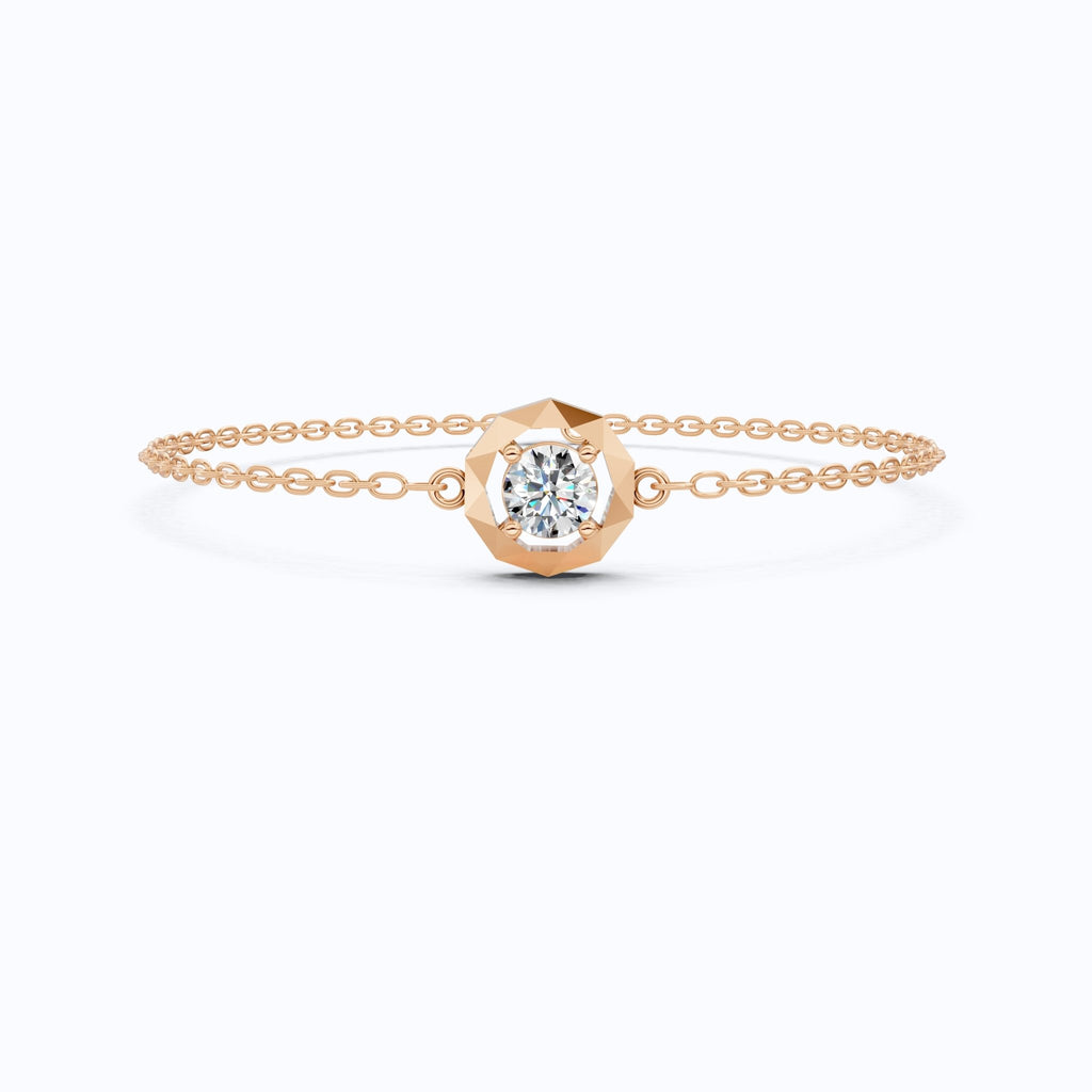 Classic Octagon Shaped Bezel Setting Solitaire Chain Bracelet in 14k Solid Gold, 0.30 CT Round Cut Lab Grown Diamond, Anniversary Gift For Women, Everyday Bracelet - Shoora Designs