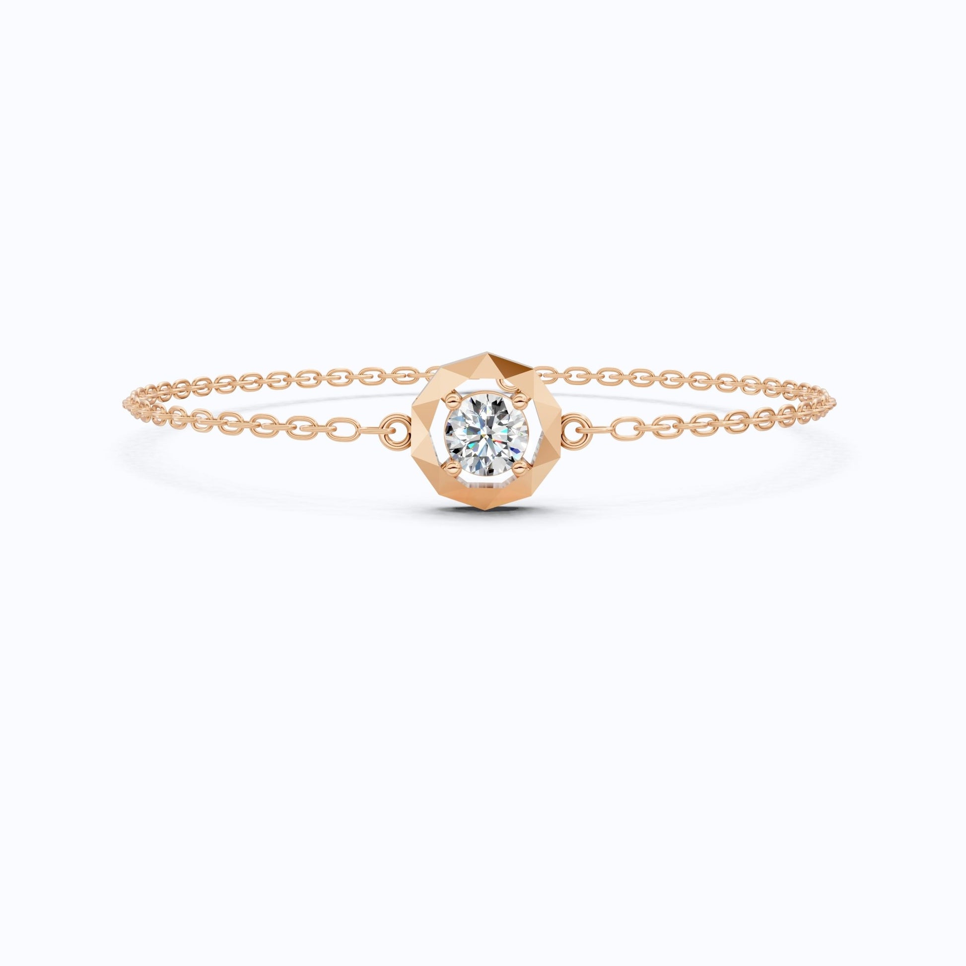 Classic Octagon Shaped Bezel Setting Solitaire Chain Bracelet in 14k Solid Gold, 0.30 CT Round Cut Lab Grown Diamond, Anniversary Gift For Women, Everyday Bracelet - Shoora Designs