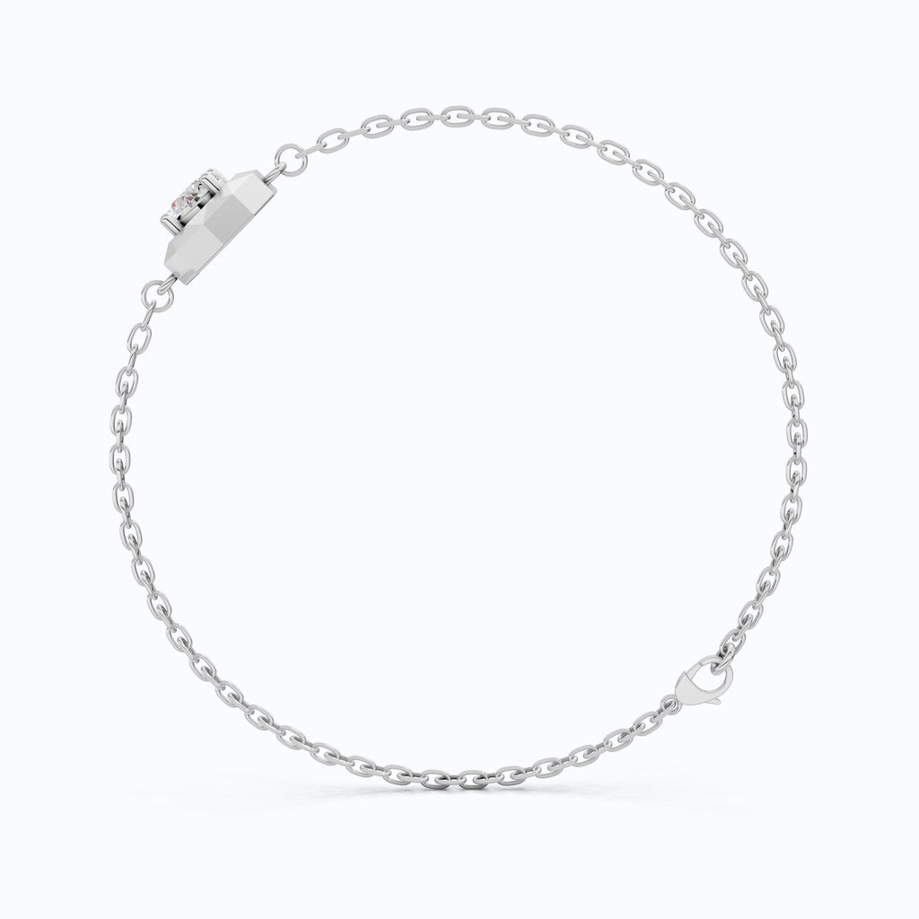 Classic Octagon Shaped Bezel Setting Solitaire Chain Bracelet in 14k Solid Gold, 0.30 CT Round Cut Lab Grown Diamond, Anniversary Gift For Women, Everyday Bracelet - Shoora Designs
