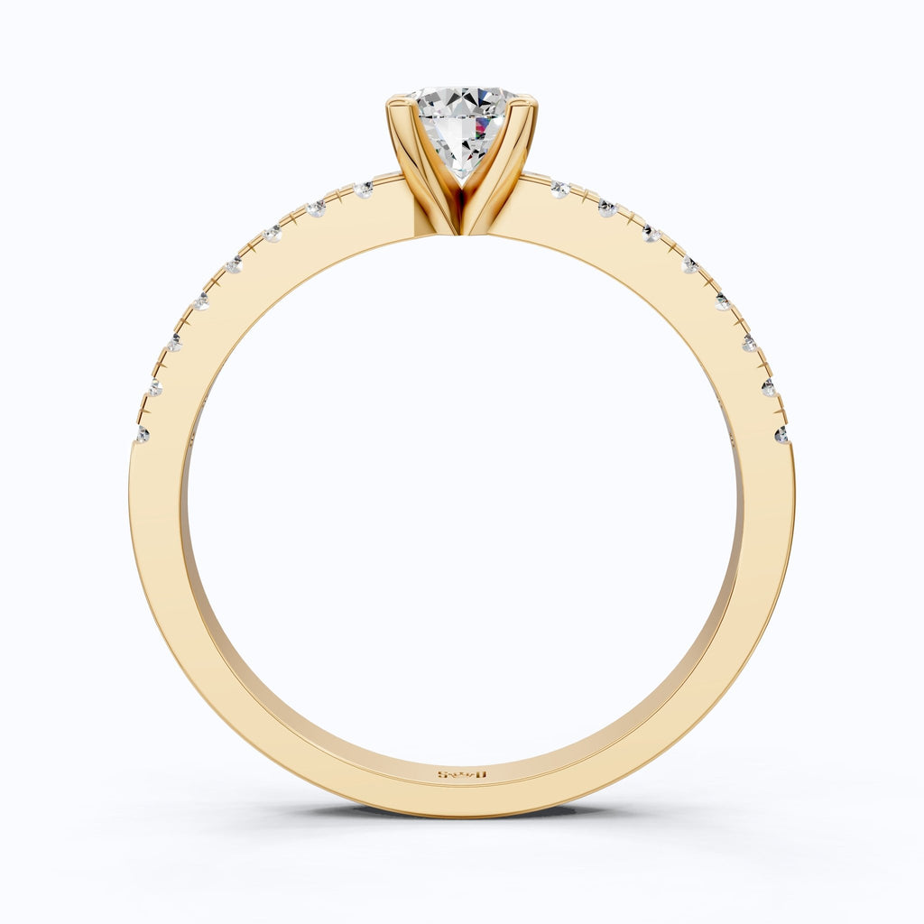 Classic Pavé Solitaire Engagement in 14K Solid Gold, 0.35 CT Round Cut Lab Created Diamond, Handmade Bridal Jewelry, Engagement Gift for Her - Shoora Designs
