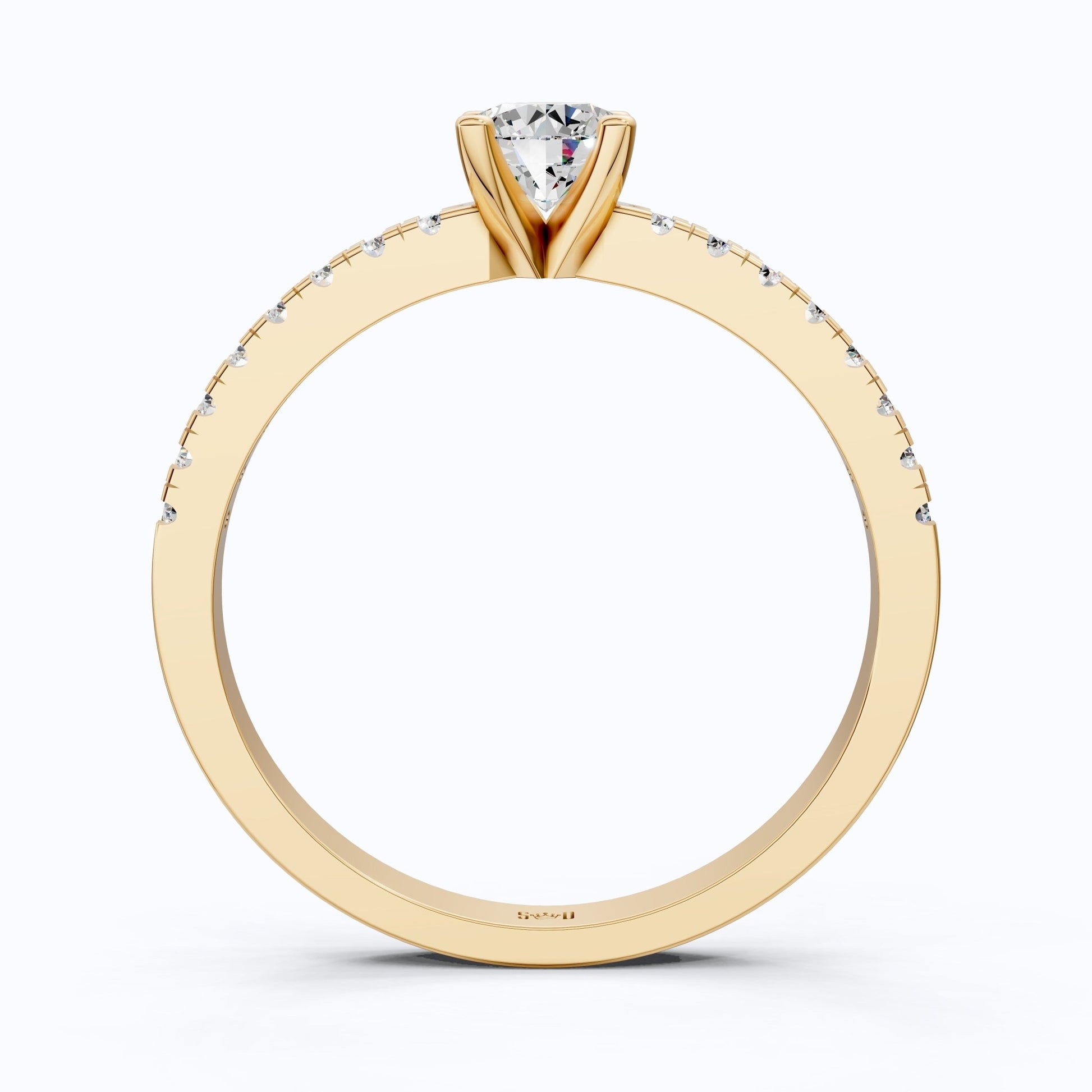 Classic Pavé Solitaire Engagement in 14K Solid Gold, 0.35 CT Round Cut Lab Created Diamond, Handmade Bridal Jewelry, Engagement Gift for Her - Shoora Designs