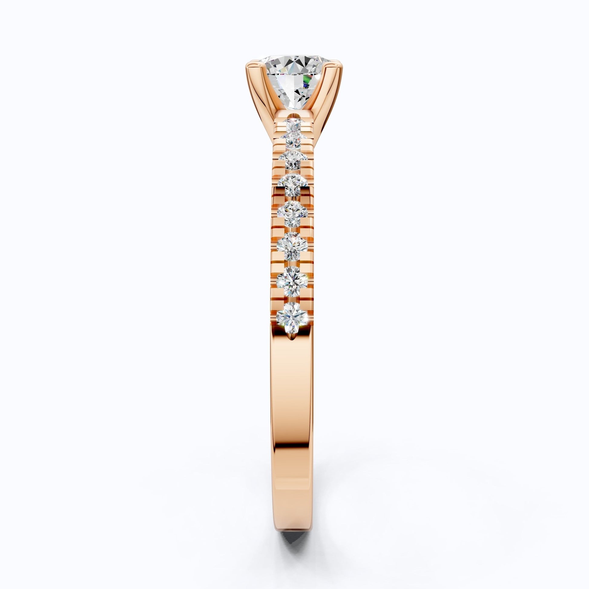 Classic Pavé Solitaire Engagement in 14K Solid Gold, 0.35 CT Round Cut Lab Created Diamond, Handmade Bridal Jewelry, Engagement Gift for Her - Shoora Designs