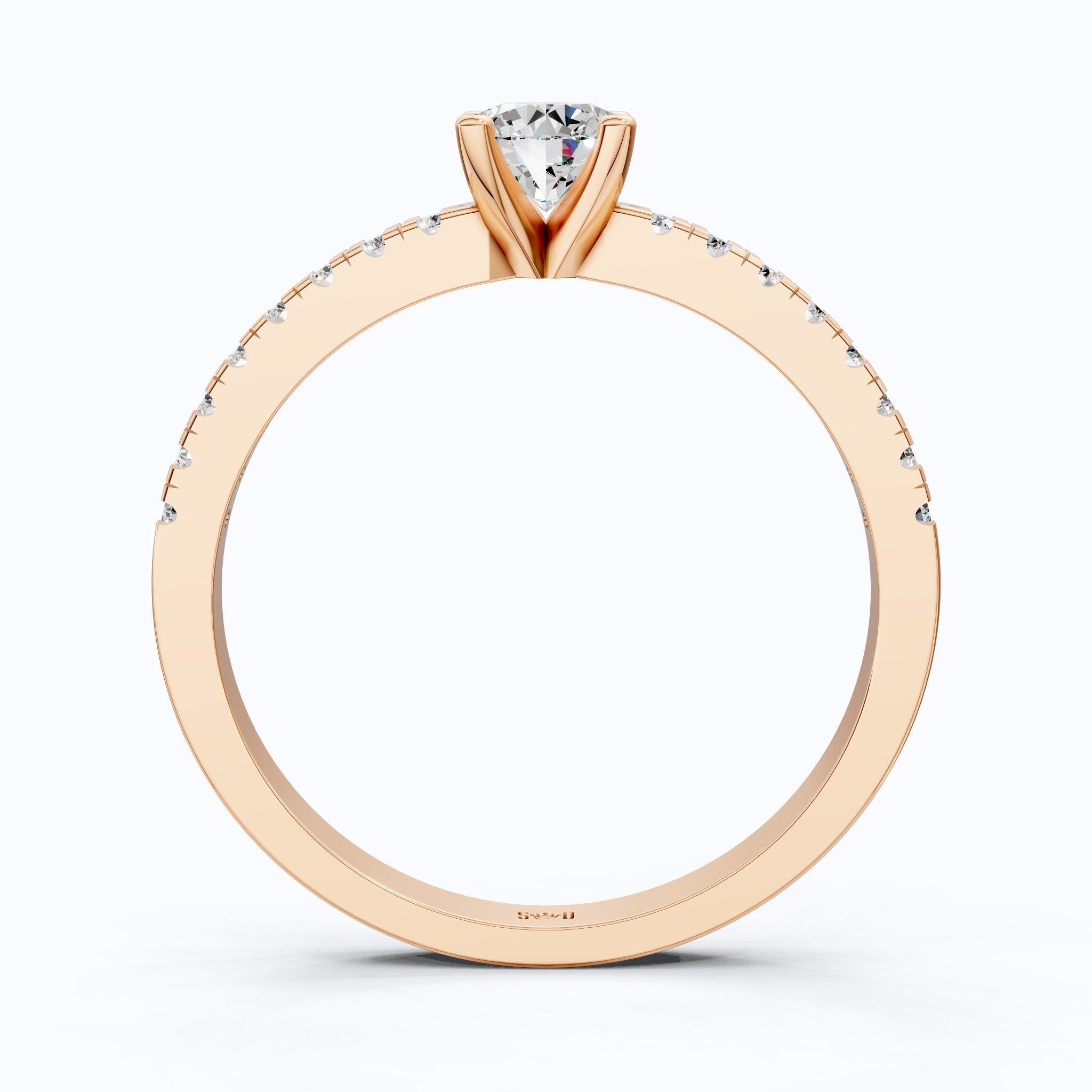Classic Pavé Solitaire Engagement in 14K Solid Gold, 0.35 CT Round Cut Lab Created Diamond, Handmade Bridal Jewelry, Engagement Gift for Her - Shoora Designs