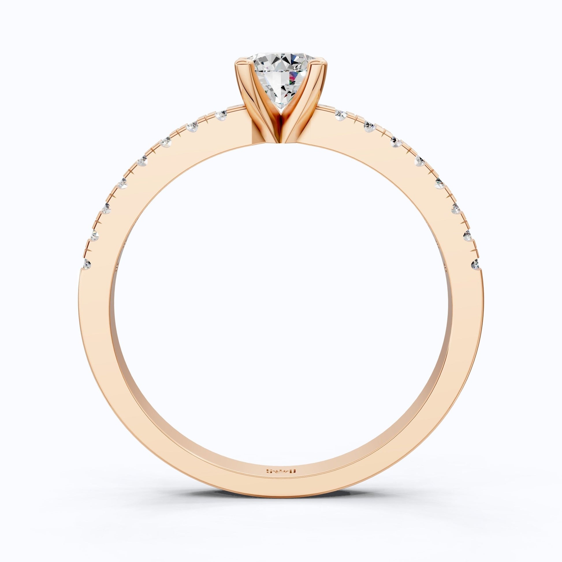 Classic Pavé Solitaire Engagement in 14K Solid Gold, 0.35 CT Round Cut Lab Created Diamond, Handmade Bridal Jewelry, Engagement Gift for Her - Shoora Designs
