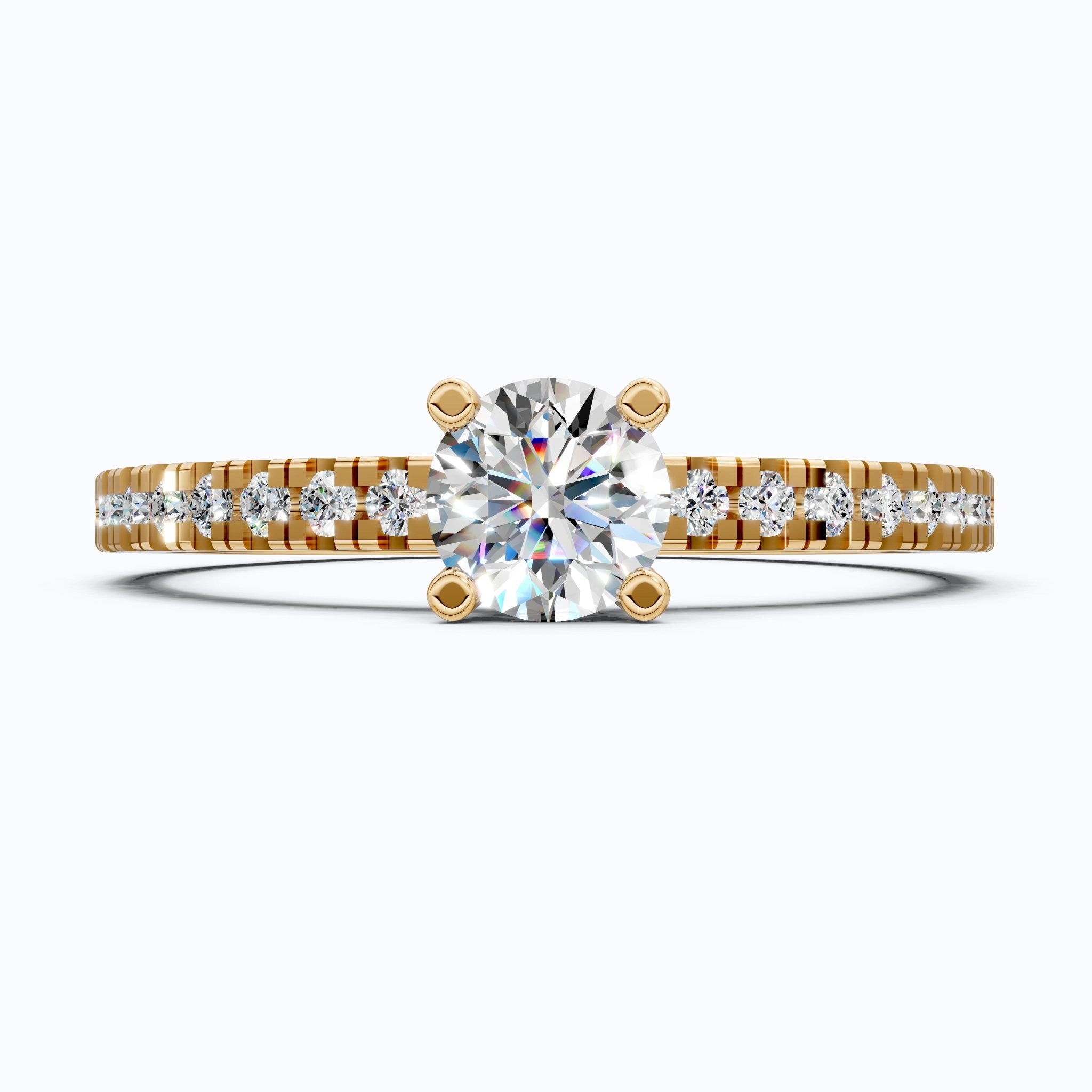 Classic Pavé Solitaire Engagement in 14K Solid Gold, 0.35 CT Round Cut Lab Created Diamond, Handmade Bridal Jewelry, Engagement Gift for Her - Shoora Designs