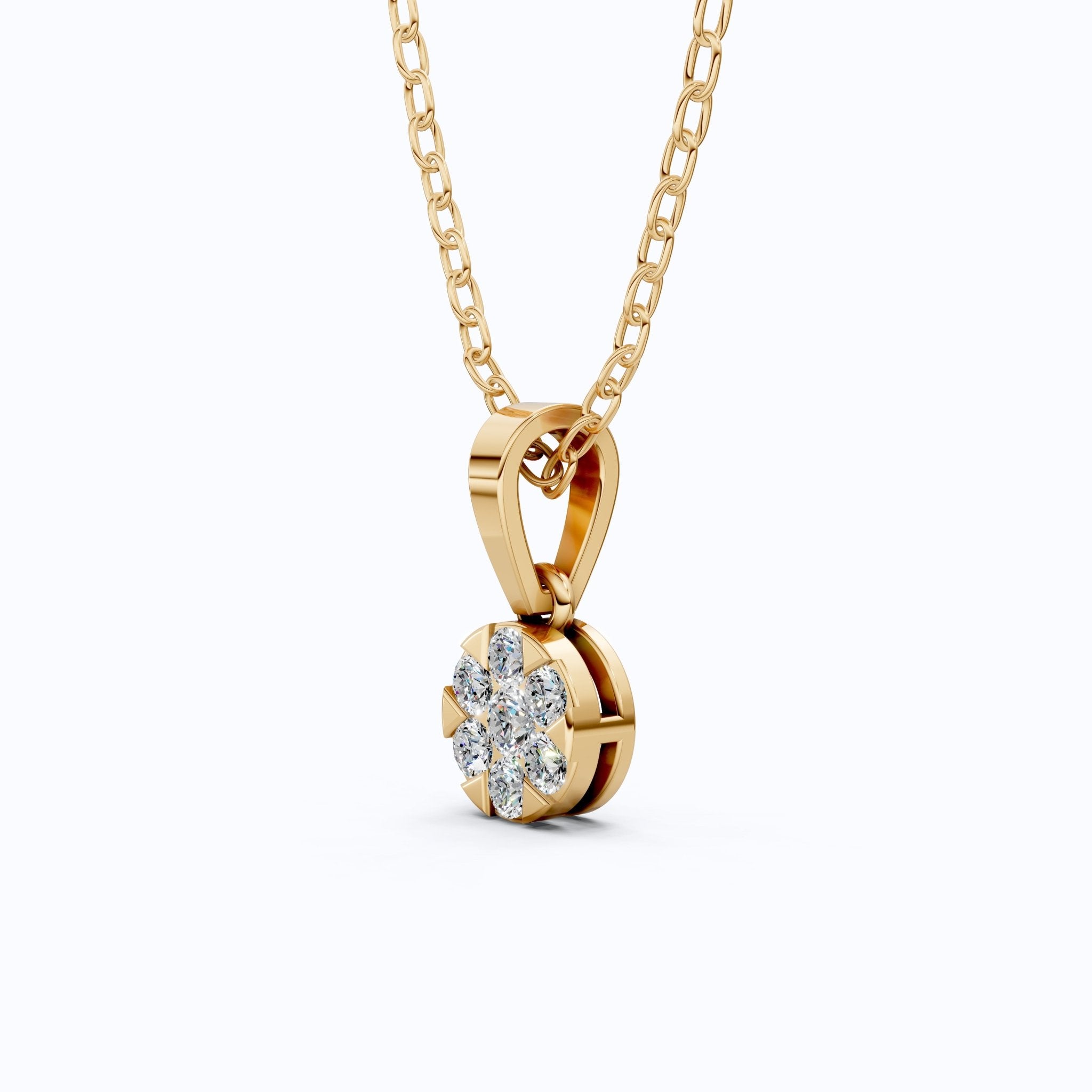 Classic Round Floral Cluster Disc Pendant in Lab Grown Diamond - 14k Solid Gold, Birthday Gift for Her, Handmade Jewelry - Shoora Designs