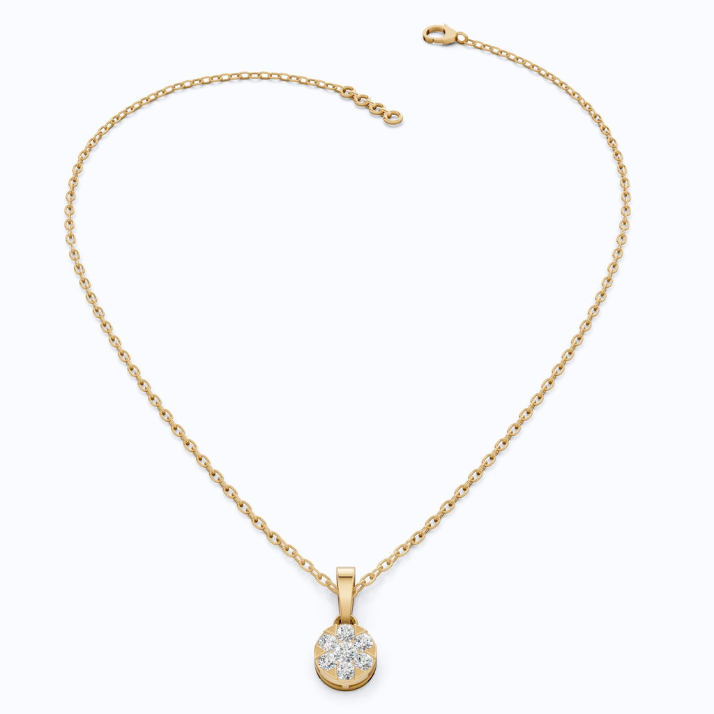 Classic Round Floral Cluster Disc Pendant in Lab Grown Diamond - 14k Solid Gold, Birthday Gift for Her, Handmade Jewelry - Shoora Designs